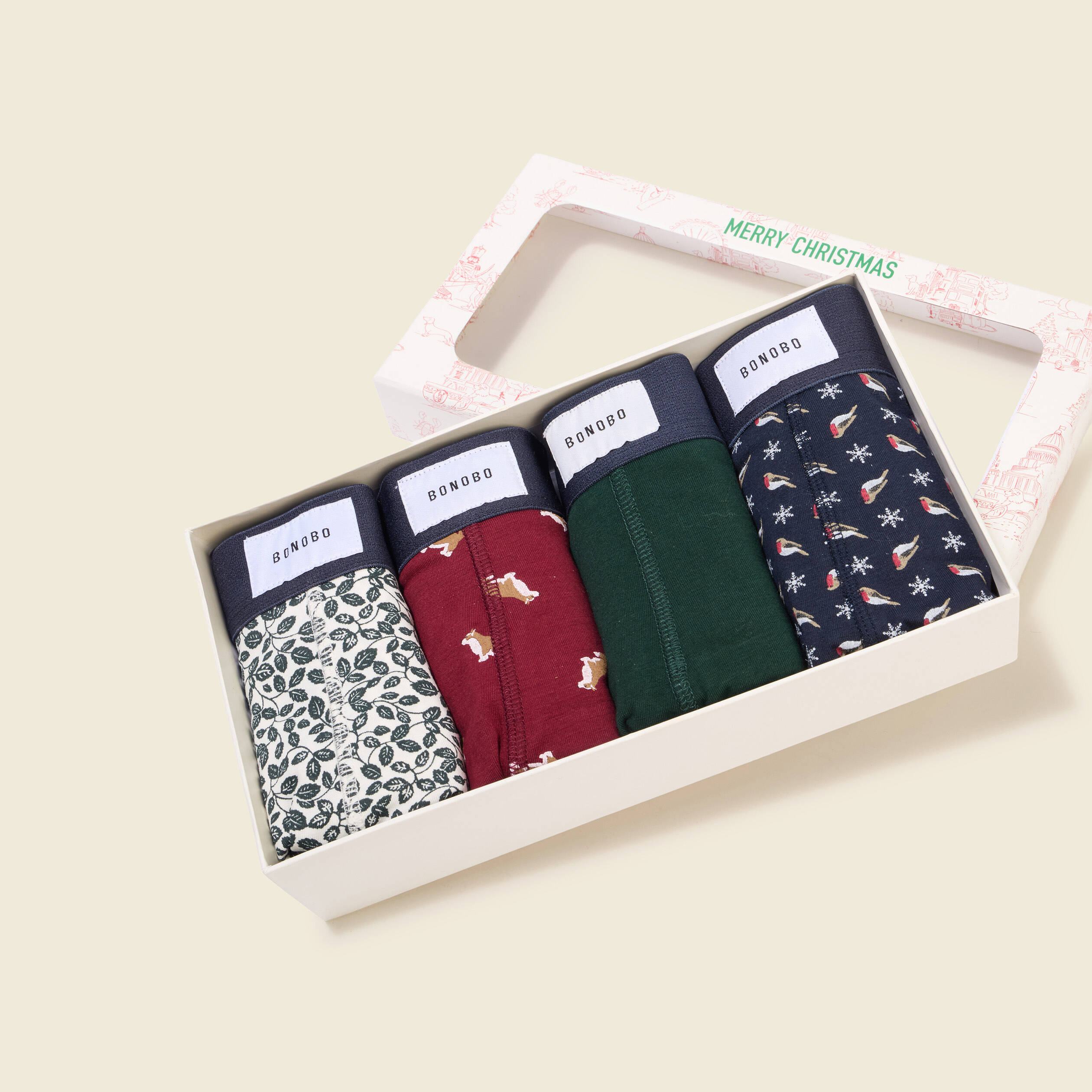 Lot de 4 boxers no&euml;l bordeaux homme