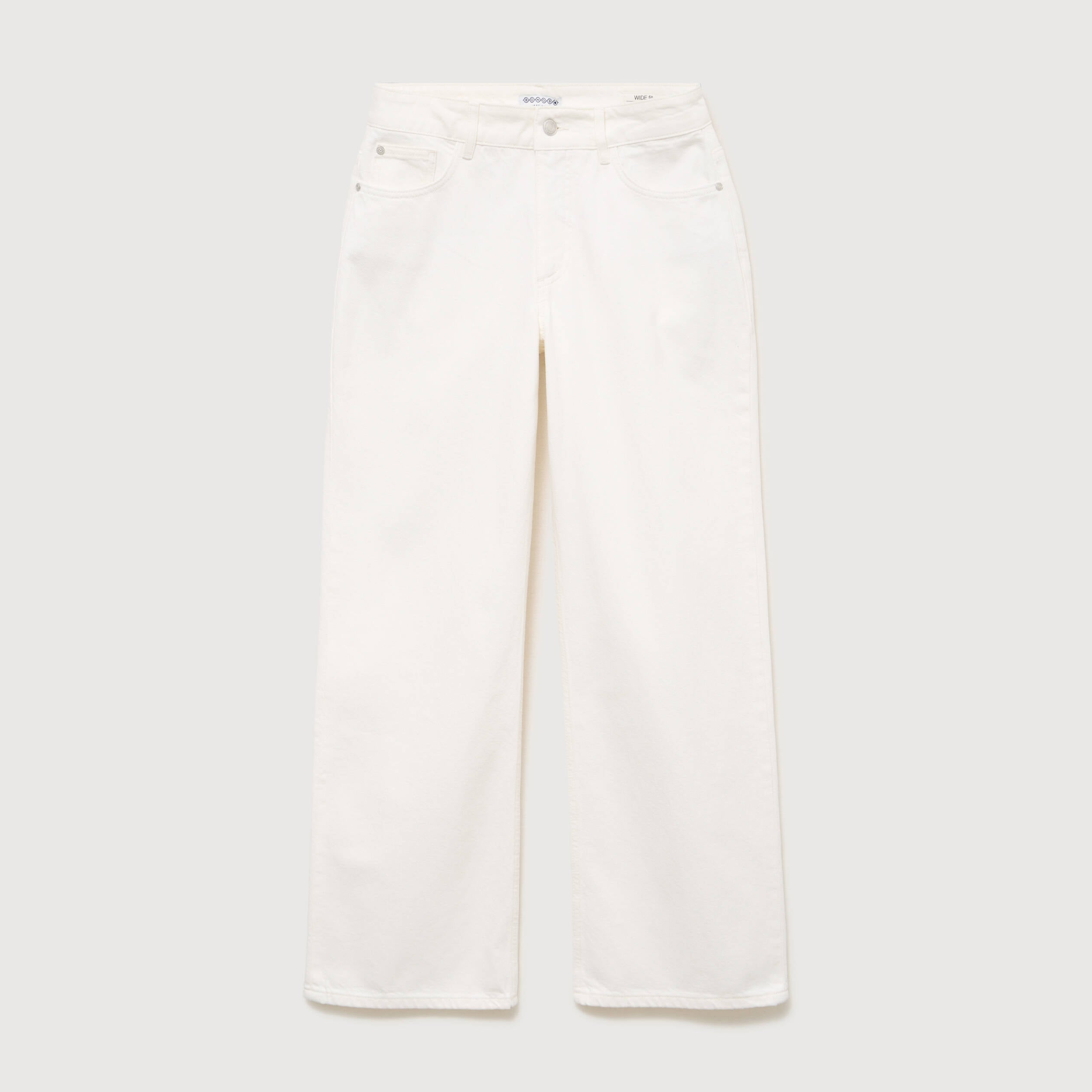Jeans wide leg taille bascul&eacute;e denim blanc femme