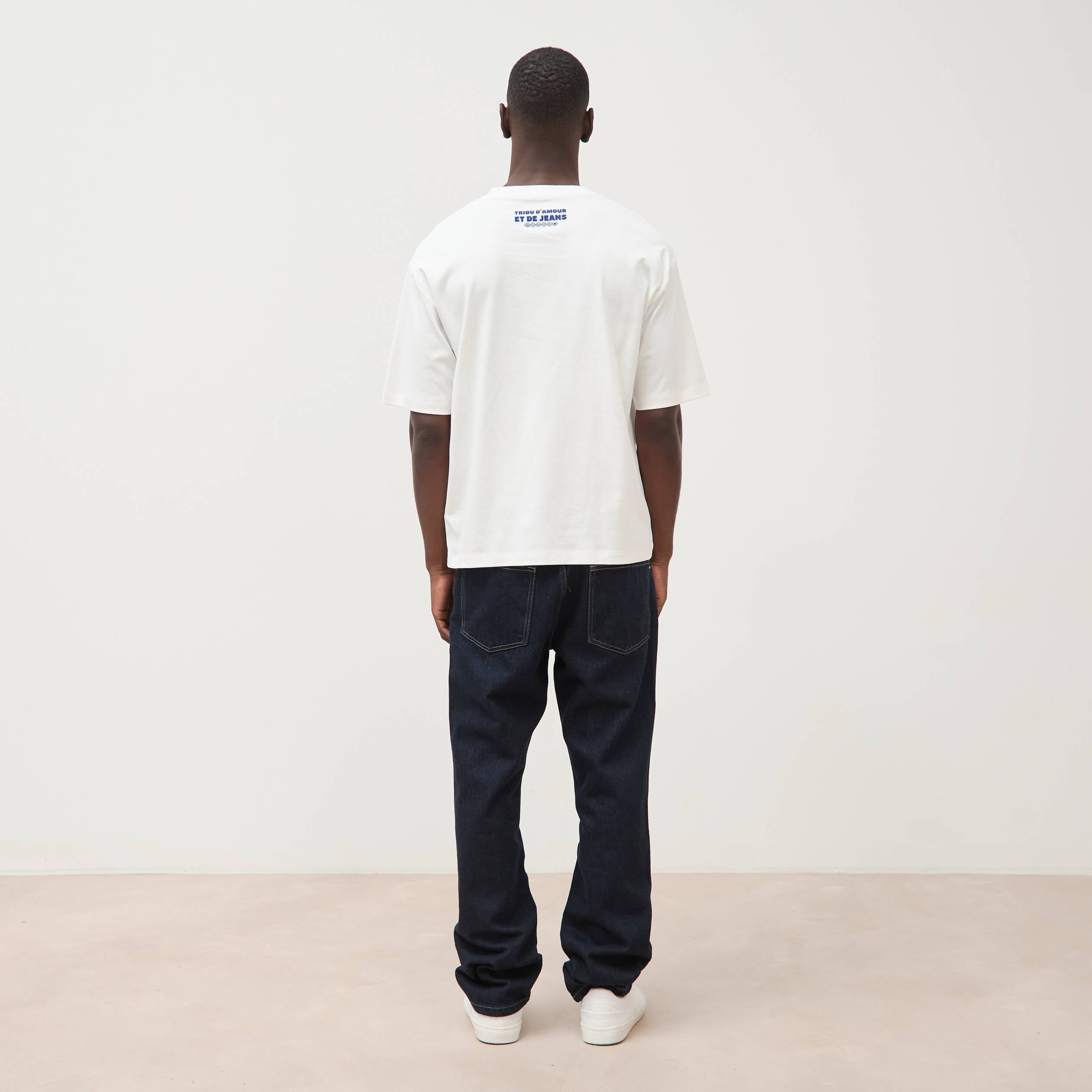 T-shirt droit col rond manches courtes ecru homme