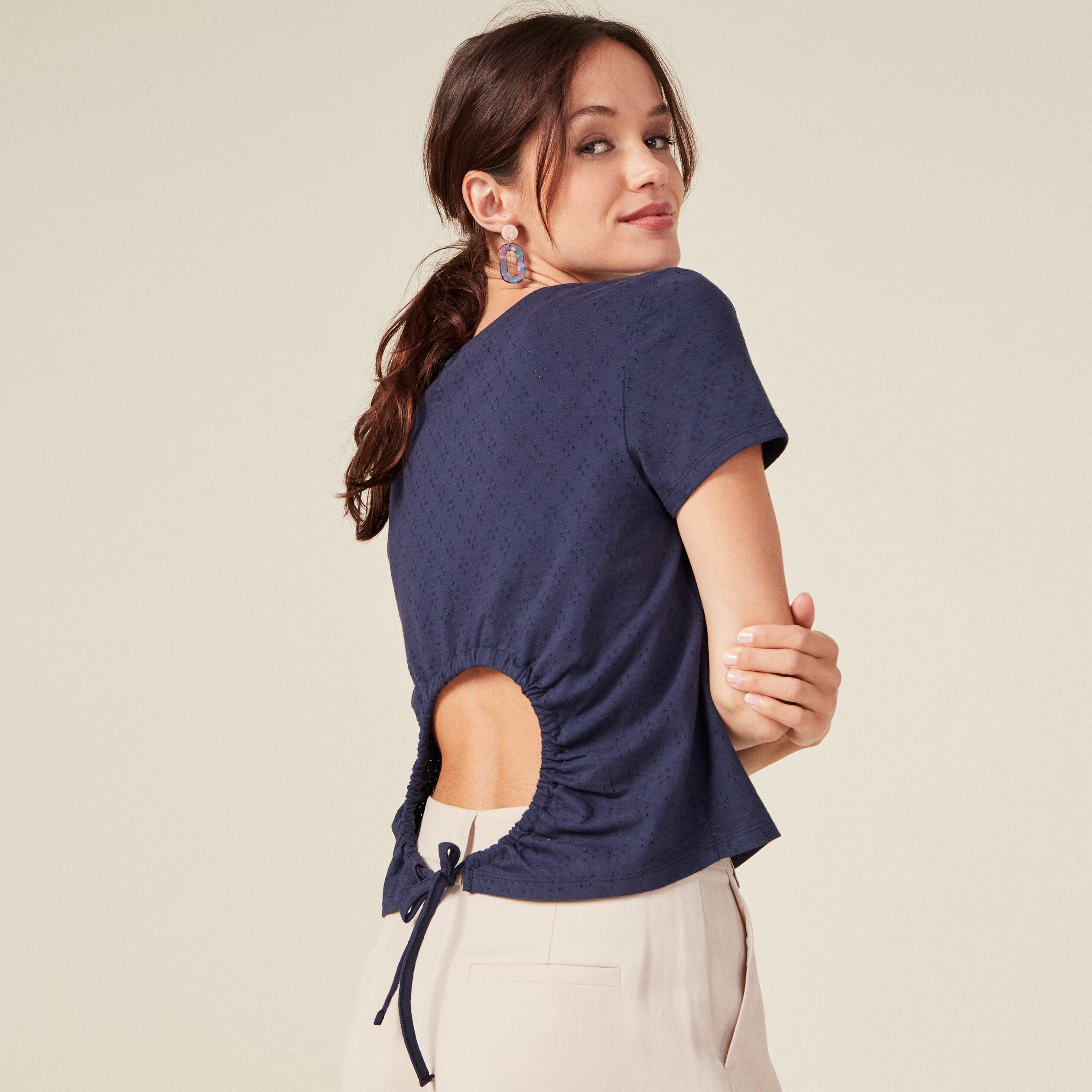 T-shirt manches courtes bleu marine femme