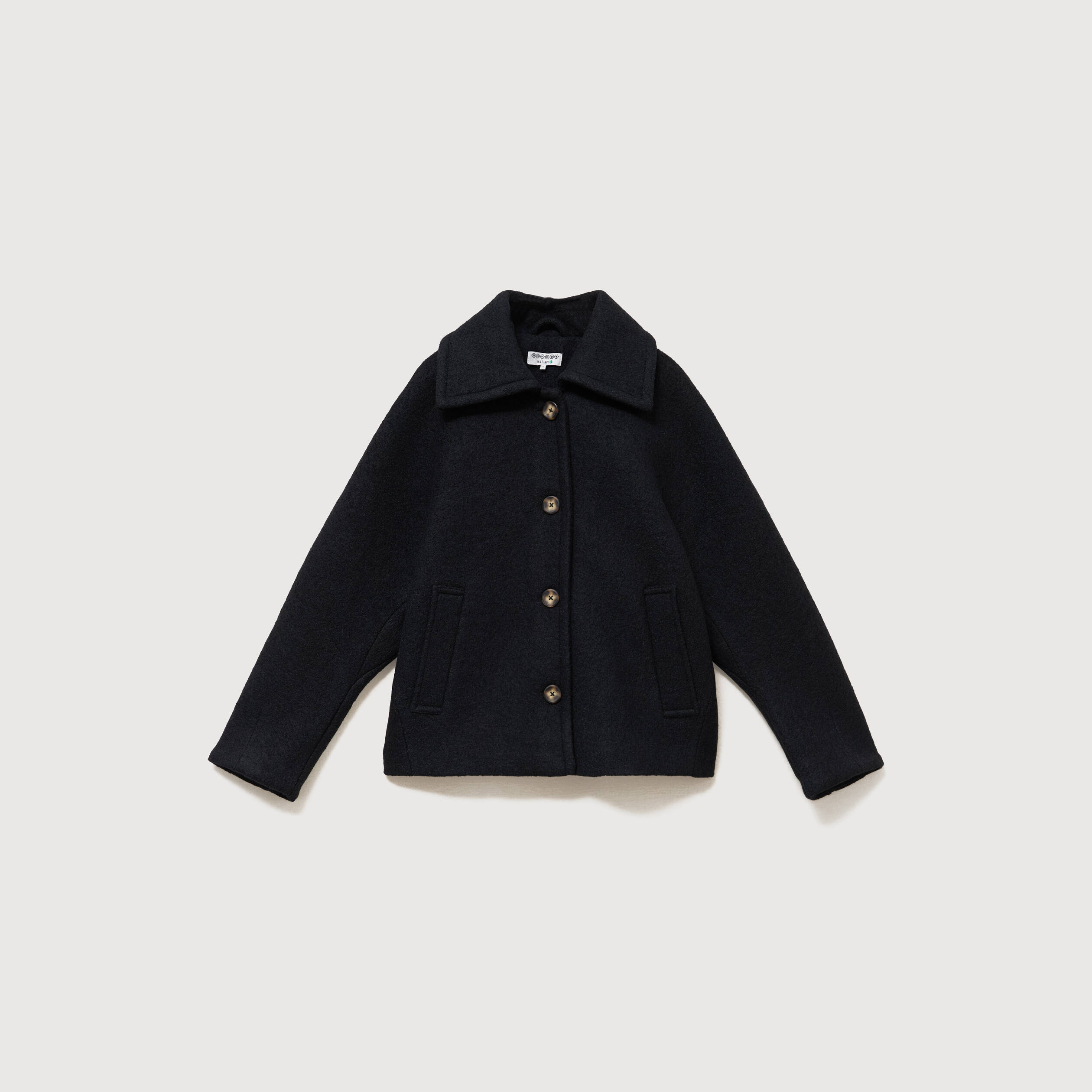 Manteau oversize court col tailleur noir femme