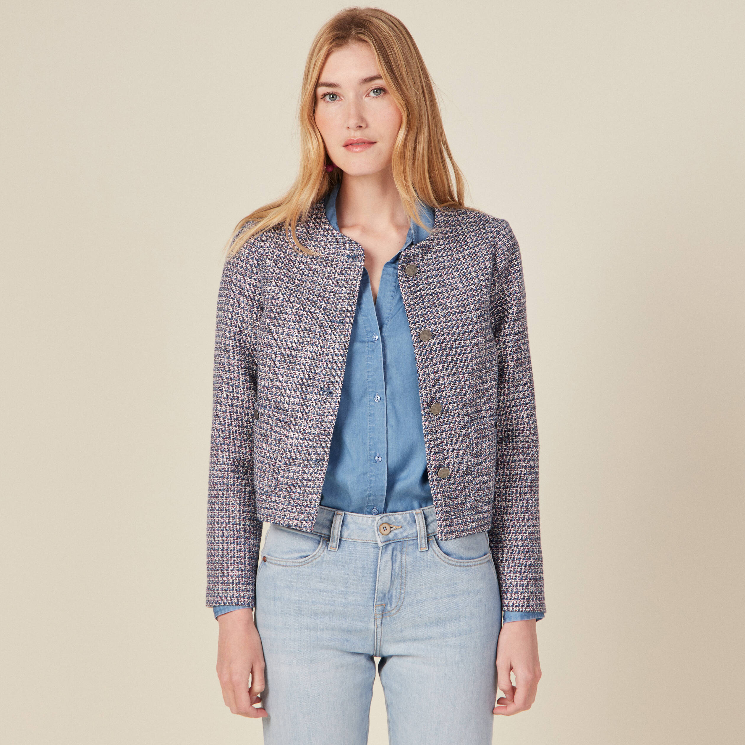 veste droite eco responsable bleu femme Veste droite éco-responsable bleu femme
