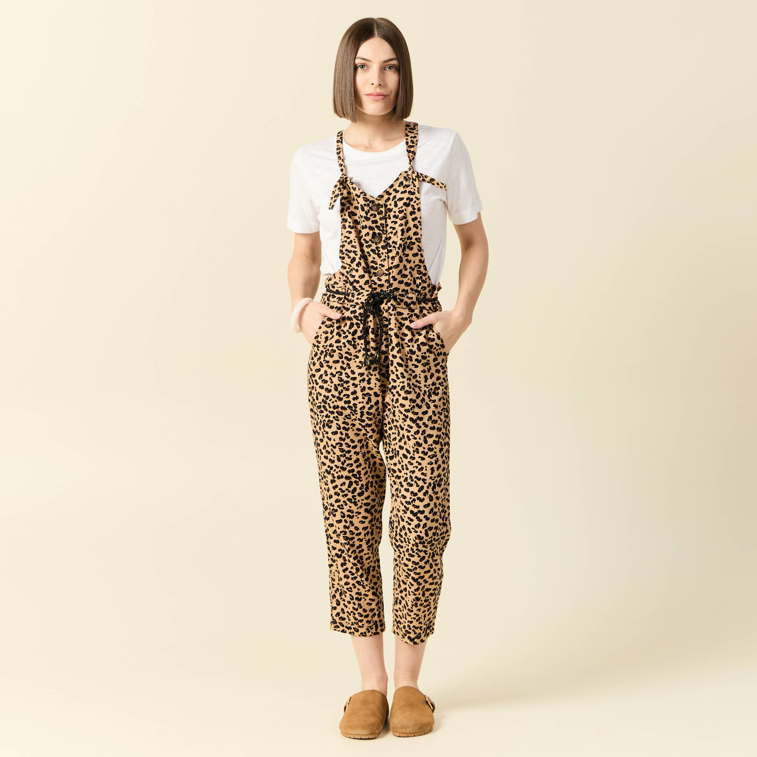 Salopette droite 7/8&egrave;me camel femme