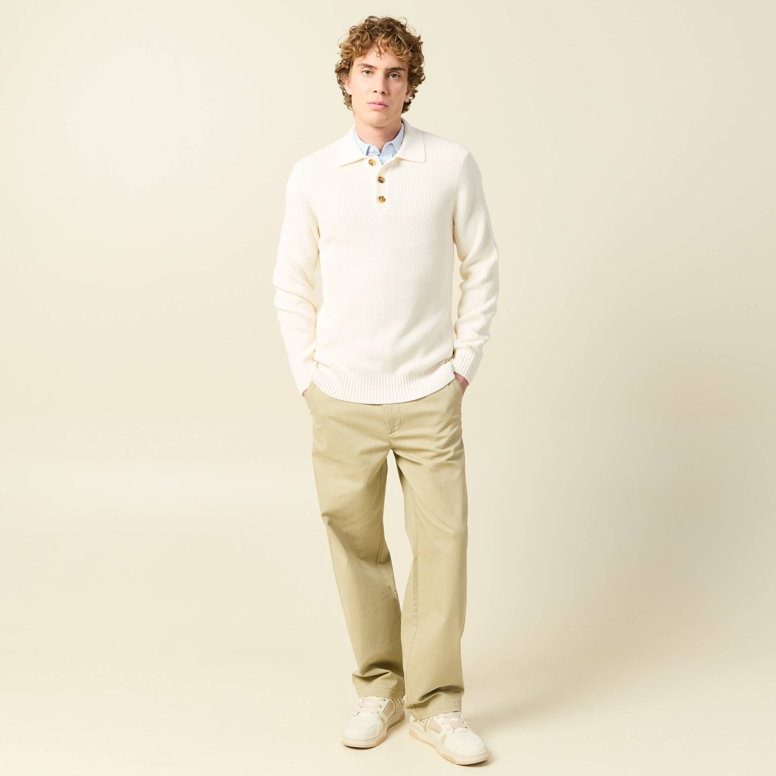 Polo manches longues ecru homme