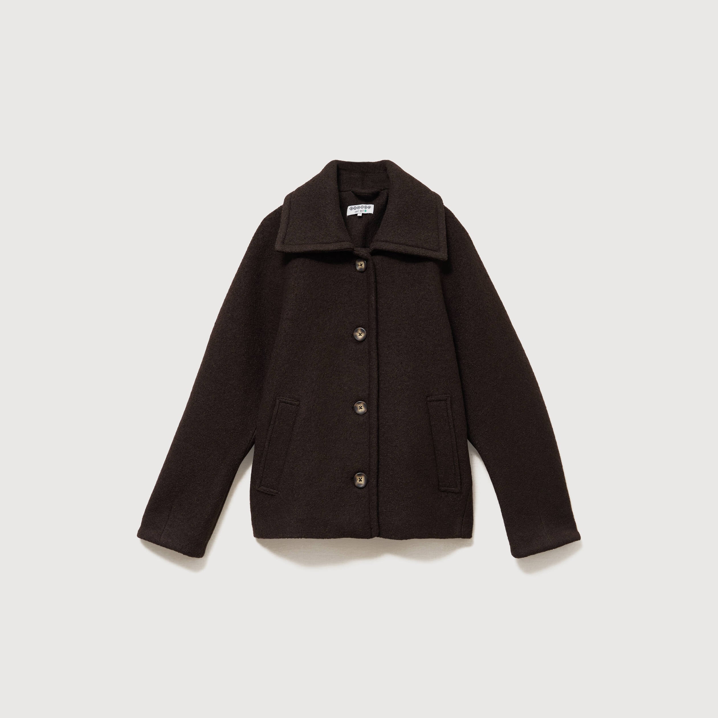 Manteau oversize court col tailleur marron fonc&eacute; femme