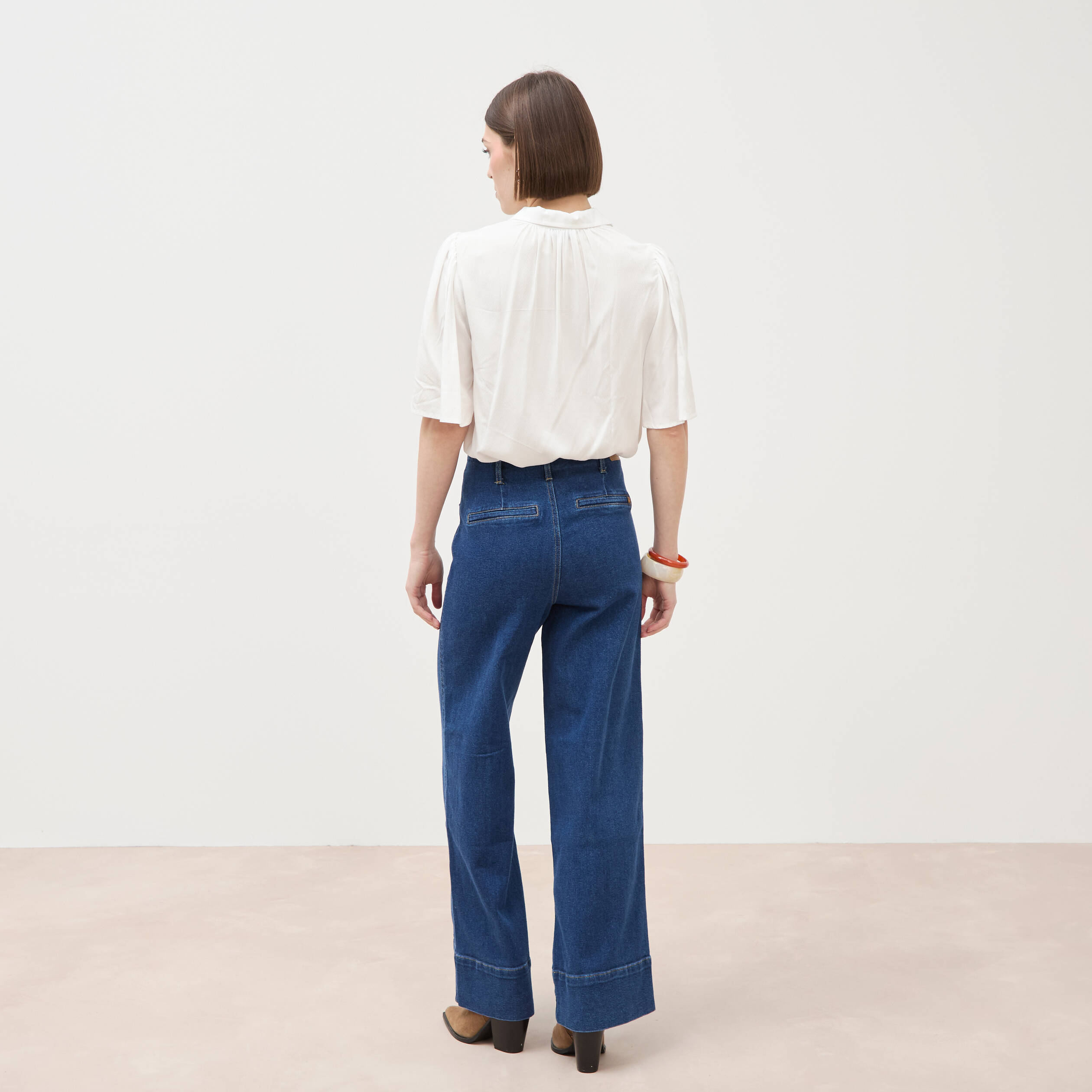 Jeans wide large taille haute bleu clair femme