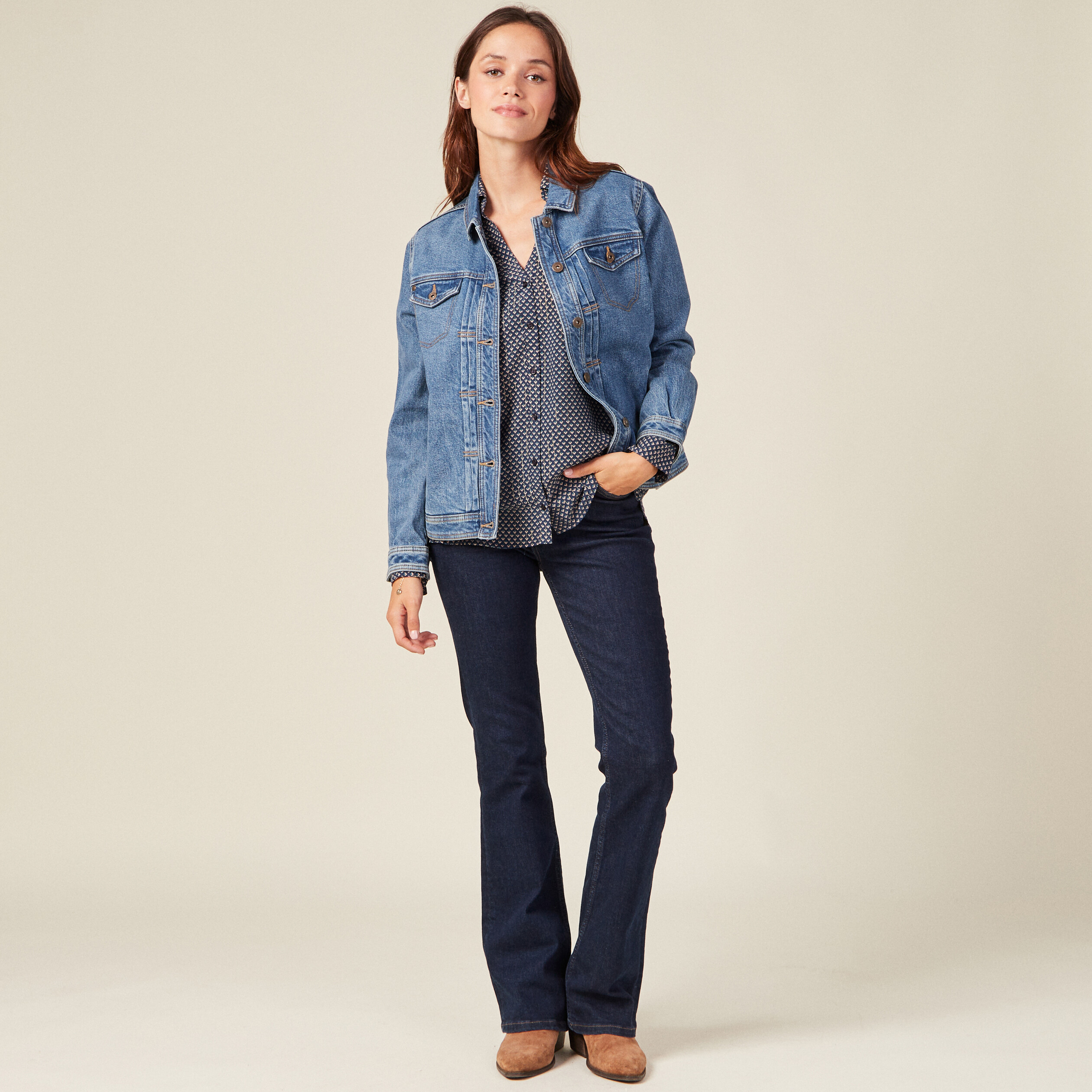 Chemise manches longues bleu femme