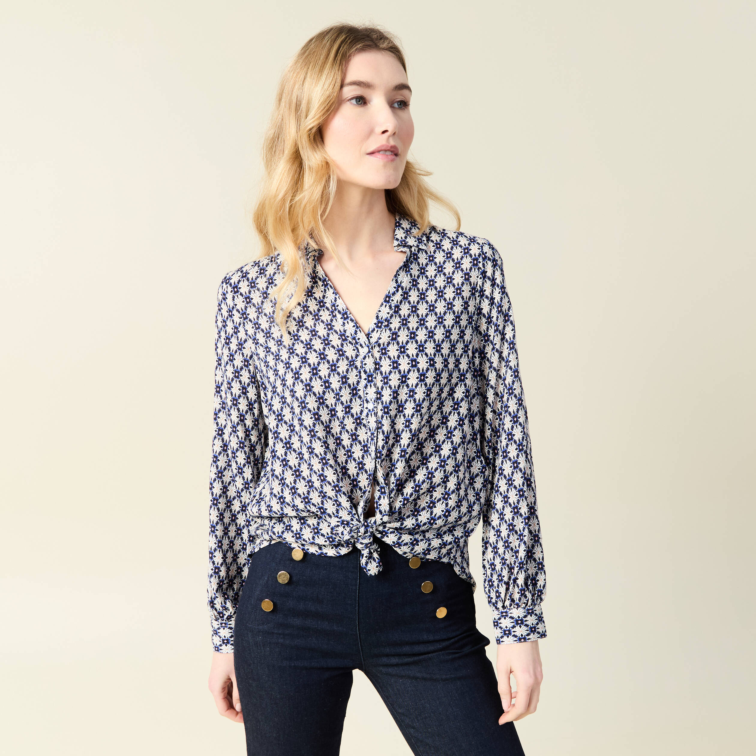 Blouse manches longues bleu femme
