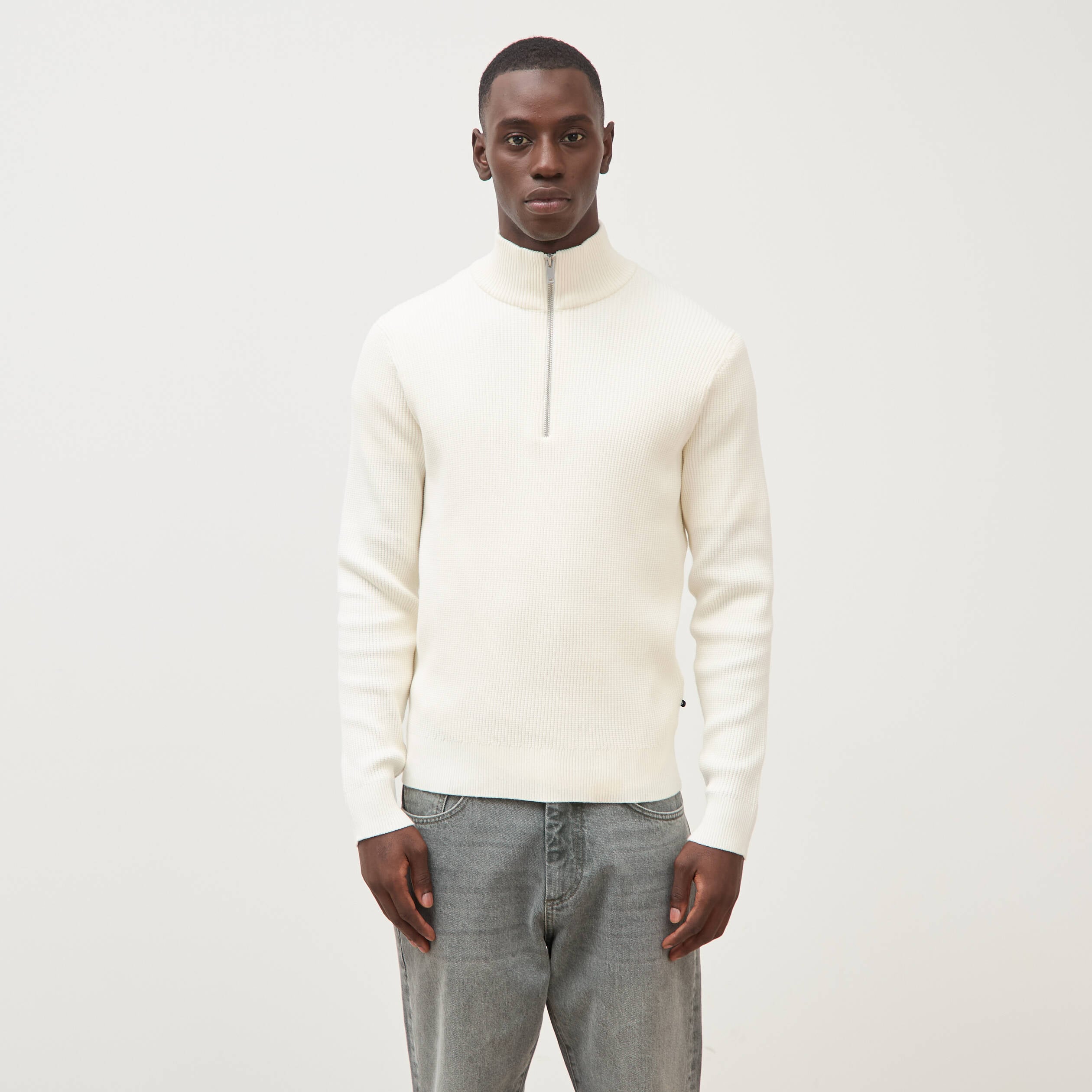 Pull col camionneur ecru homme