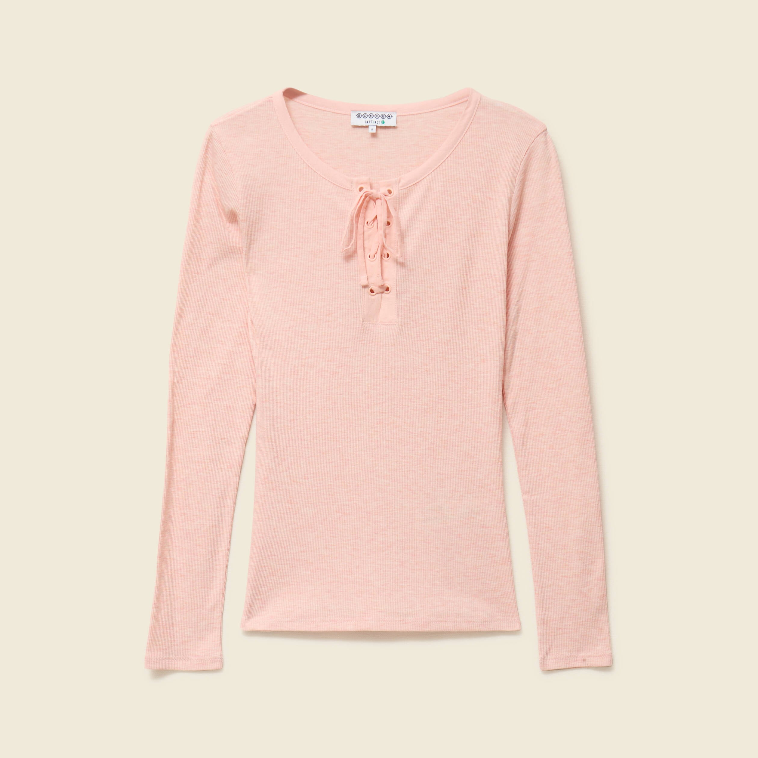 T-shirt cintr&eacute; manches longues col rond rose champagne femme
