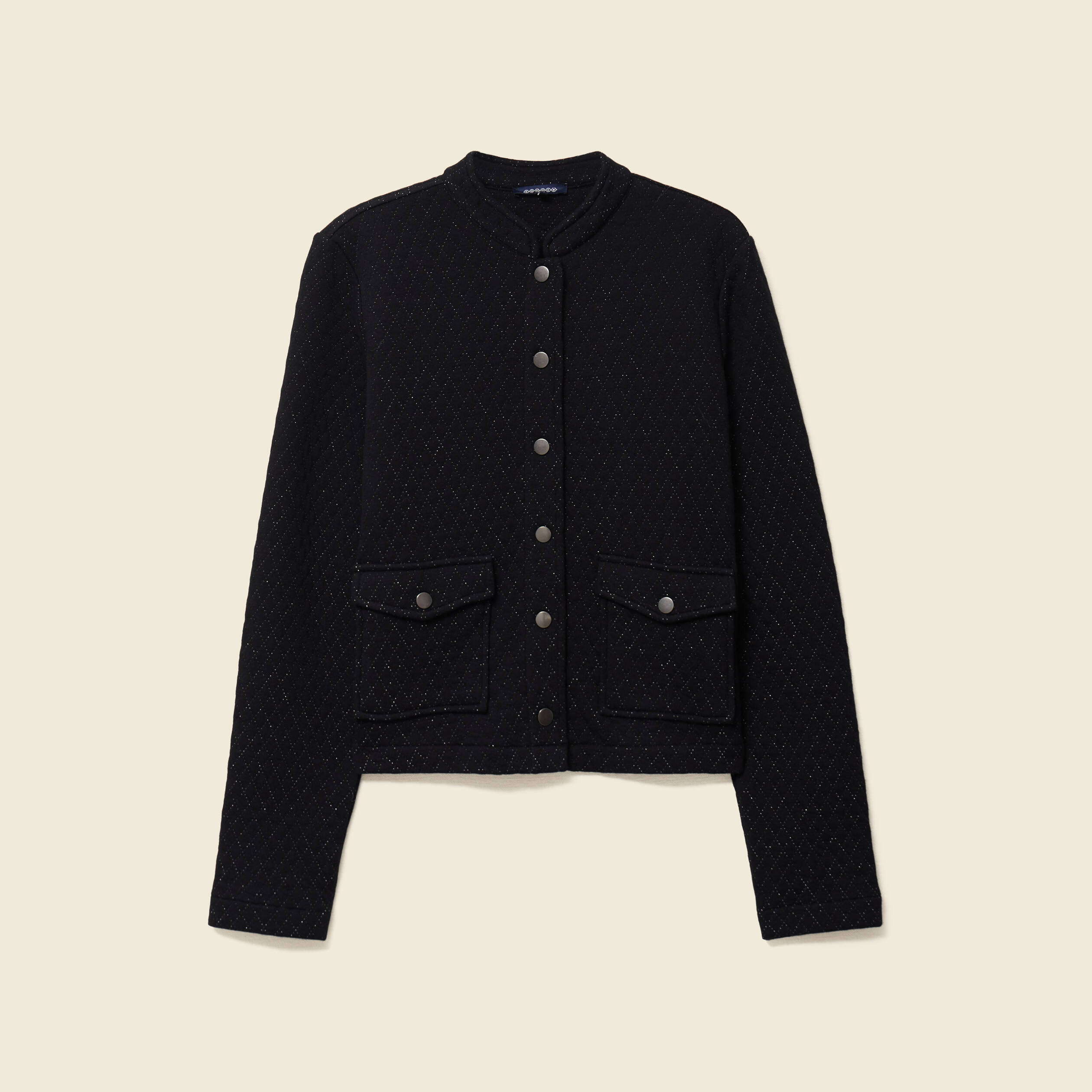 Veste droite courte col mao noir femme