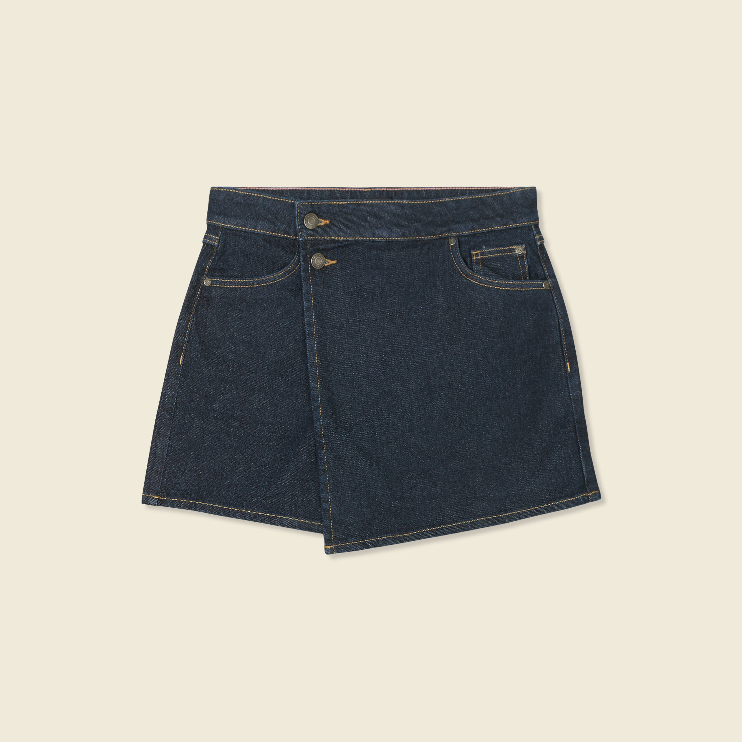 jupe short droite en jean denim brut rinse femme Jupe-short droite en jean denim brut rinse femme