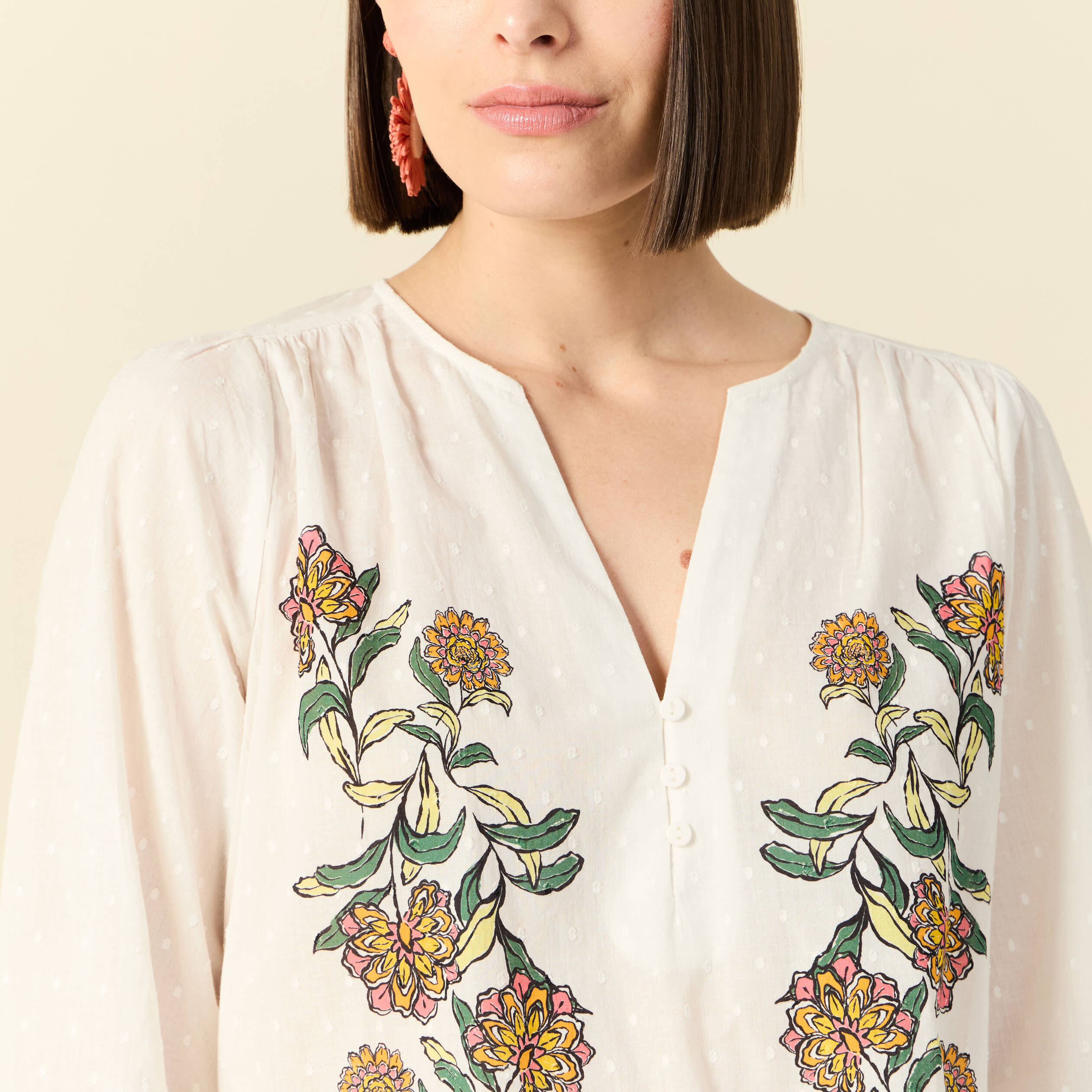 Blouse manches 3/4 blanc femme