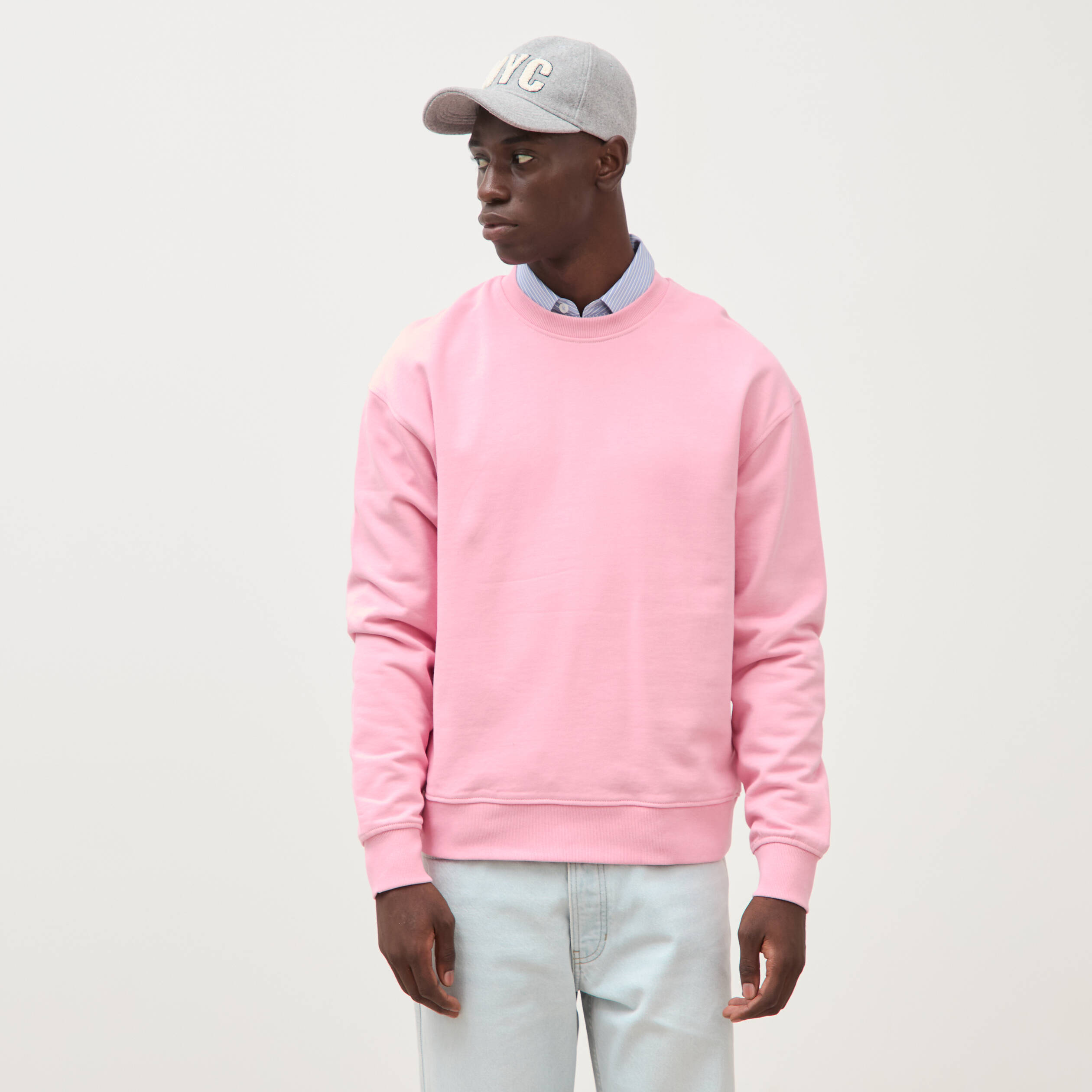 Sweat col rond manches longues en coton rose homme