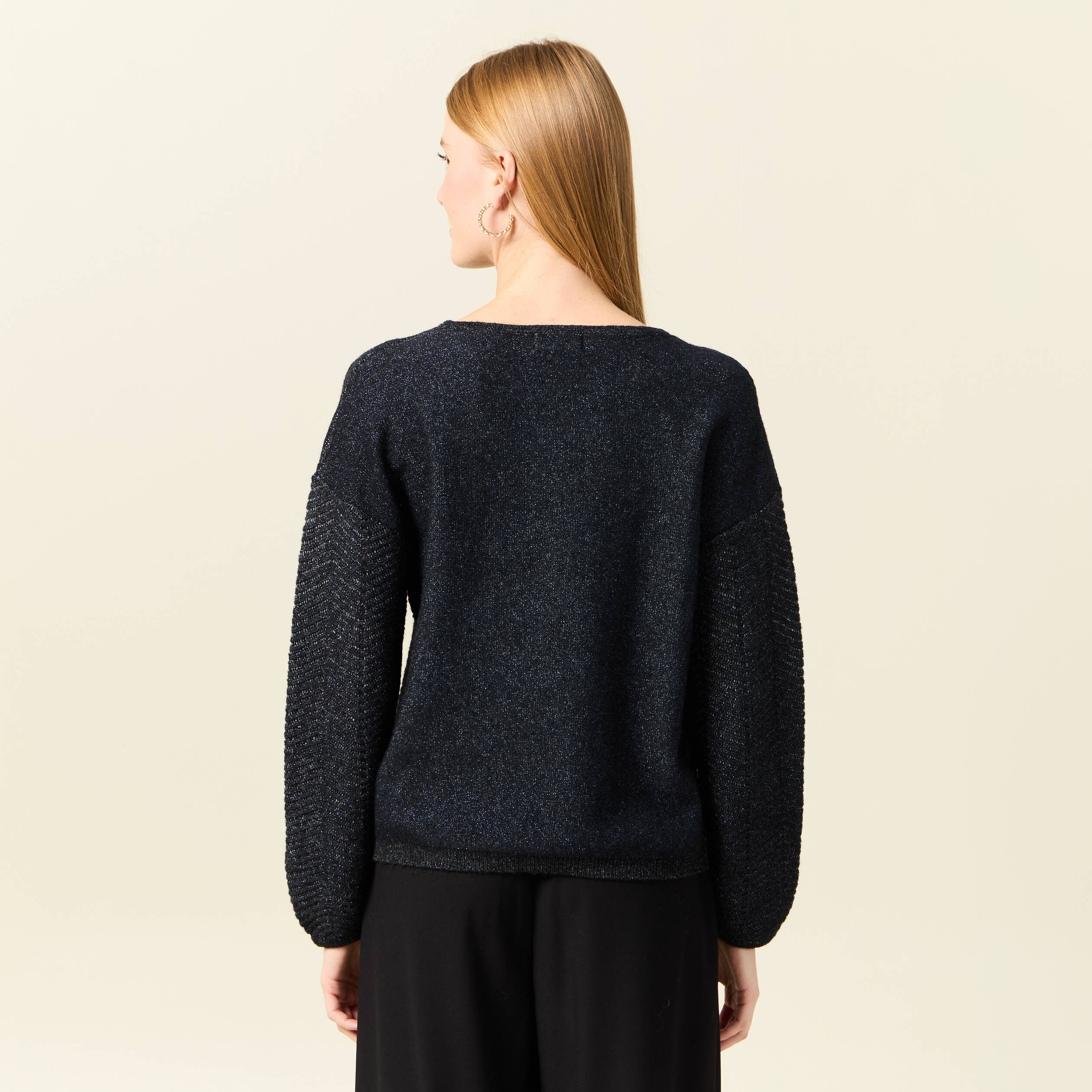 Pull manches longues bleu marine femme