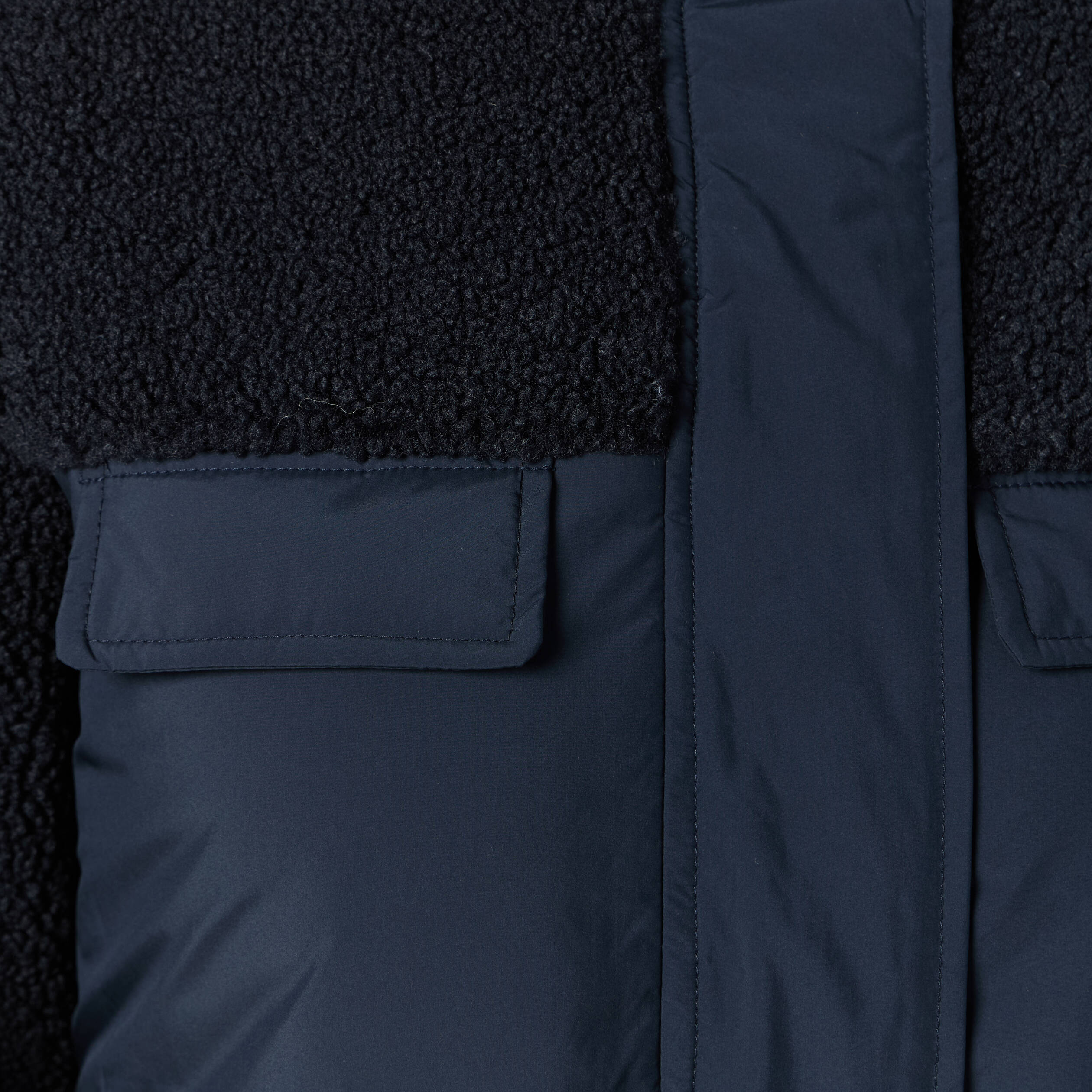 Manteau manches sherpa bleu marine femme