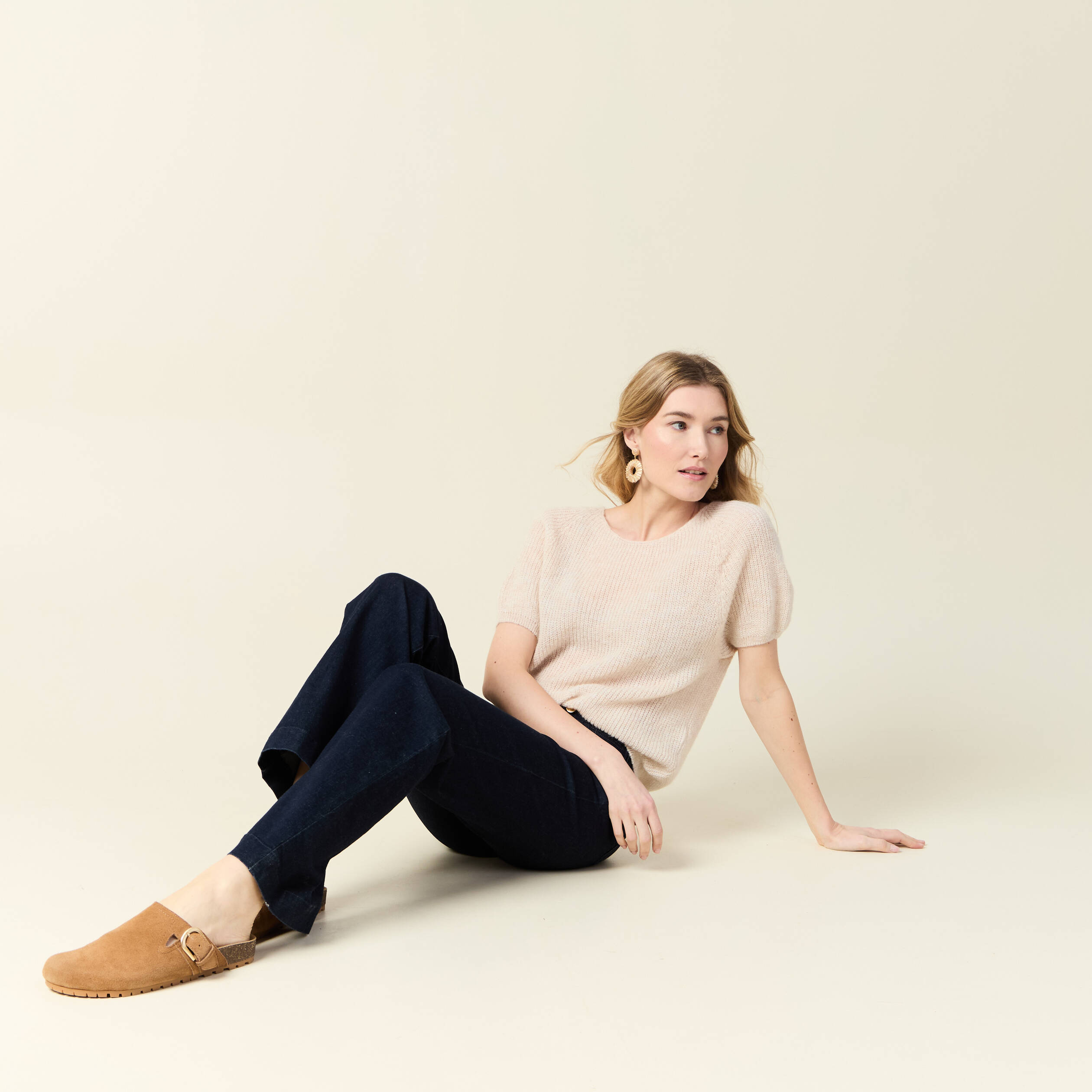 Pull manches courtes fabriqu&eacute; en France creme femme