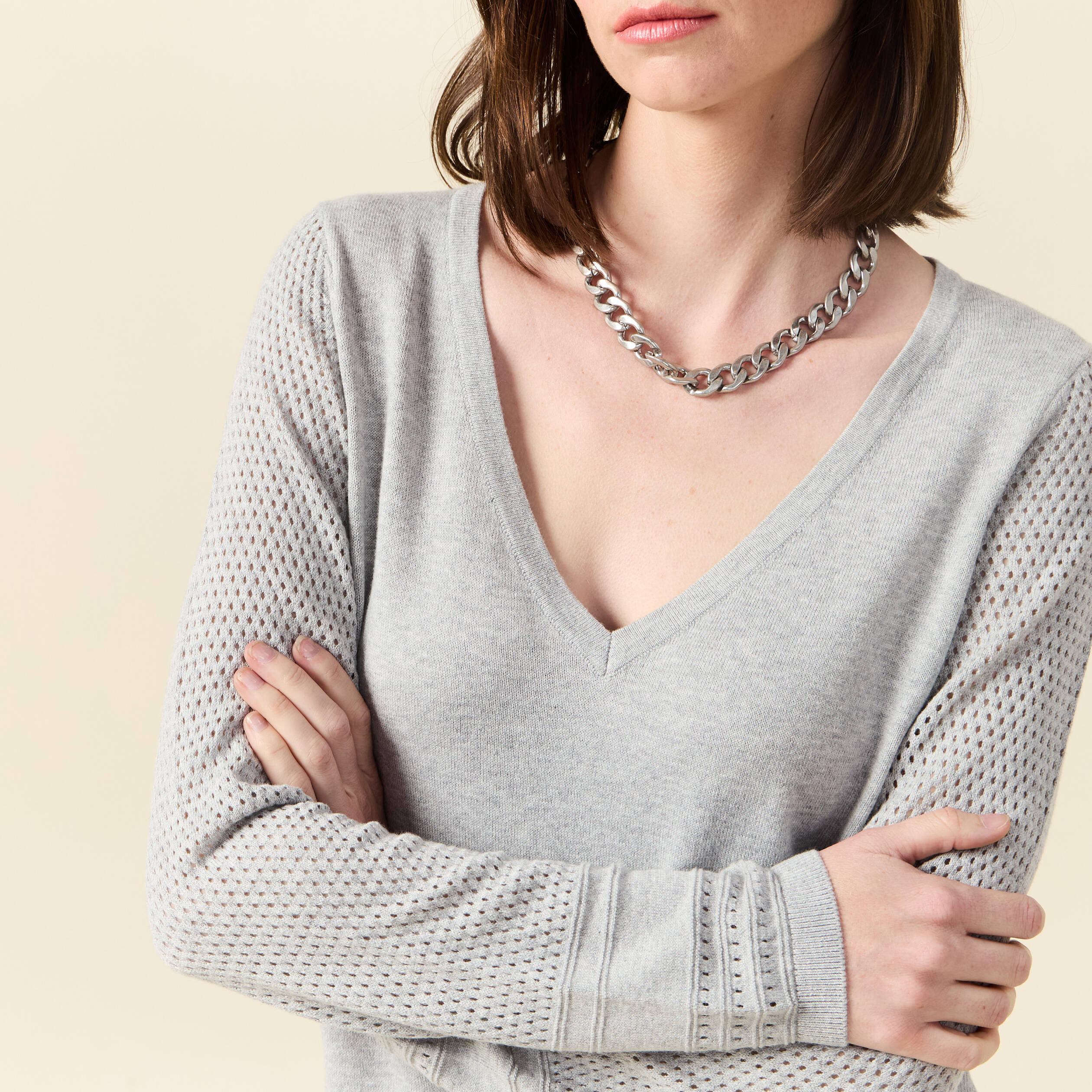 pull a manches longues gris clair femme Pull à manches longues gris clair femme