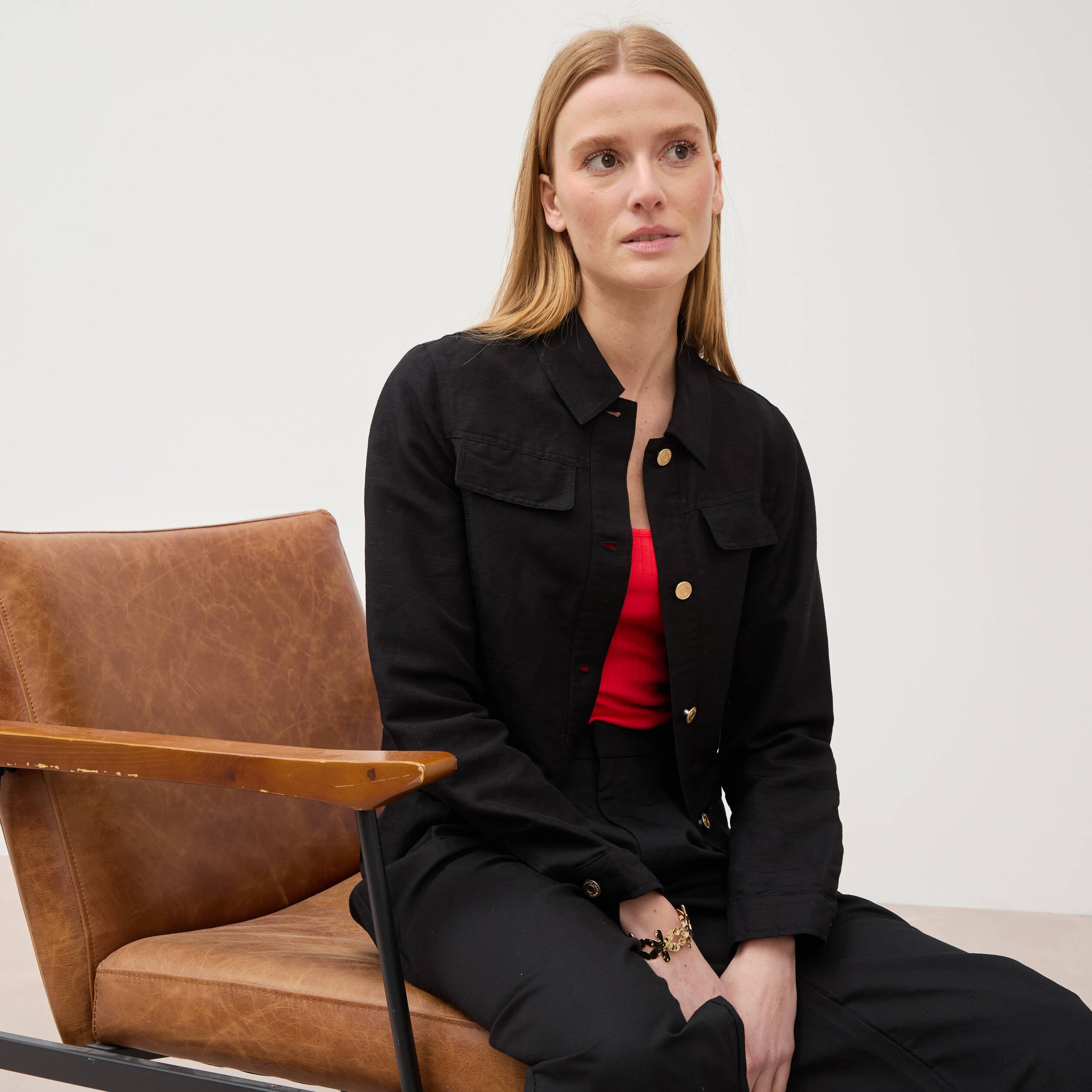 Veste courte boutonn&eacute;e noir femme