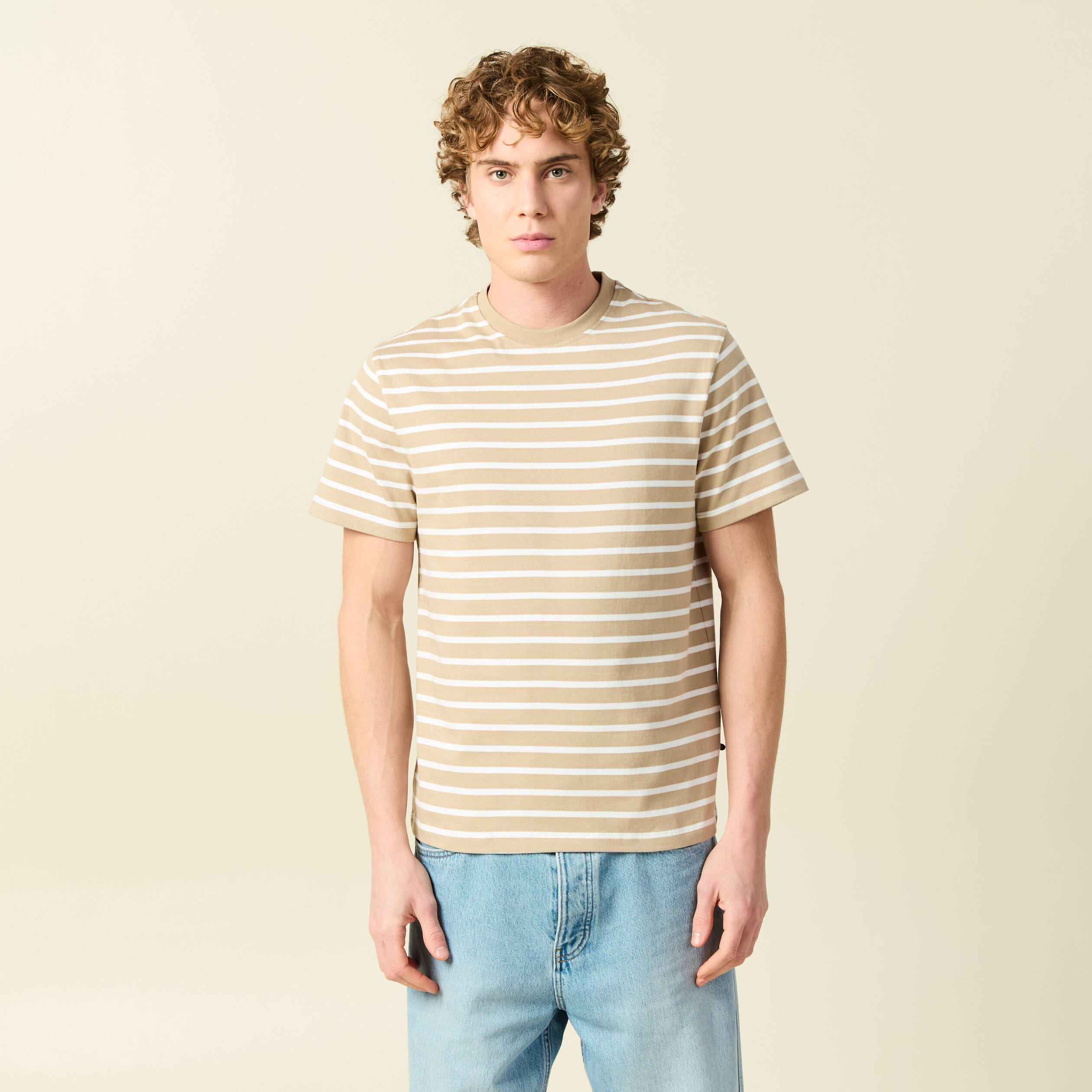 T-shirt en coton manches courtes beige homme