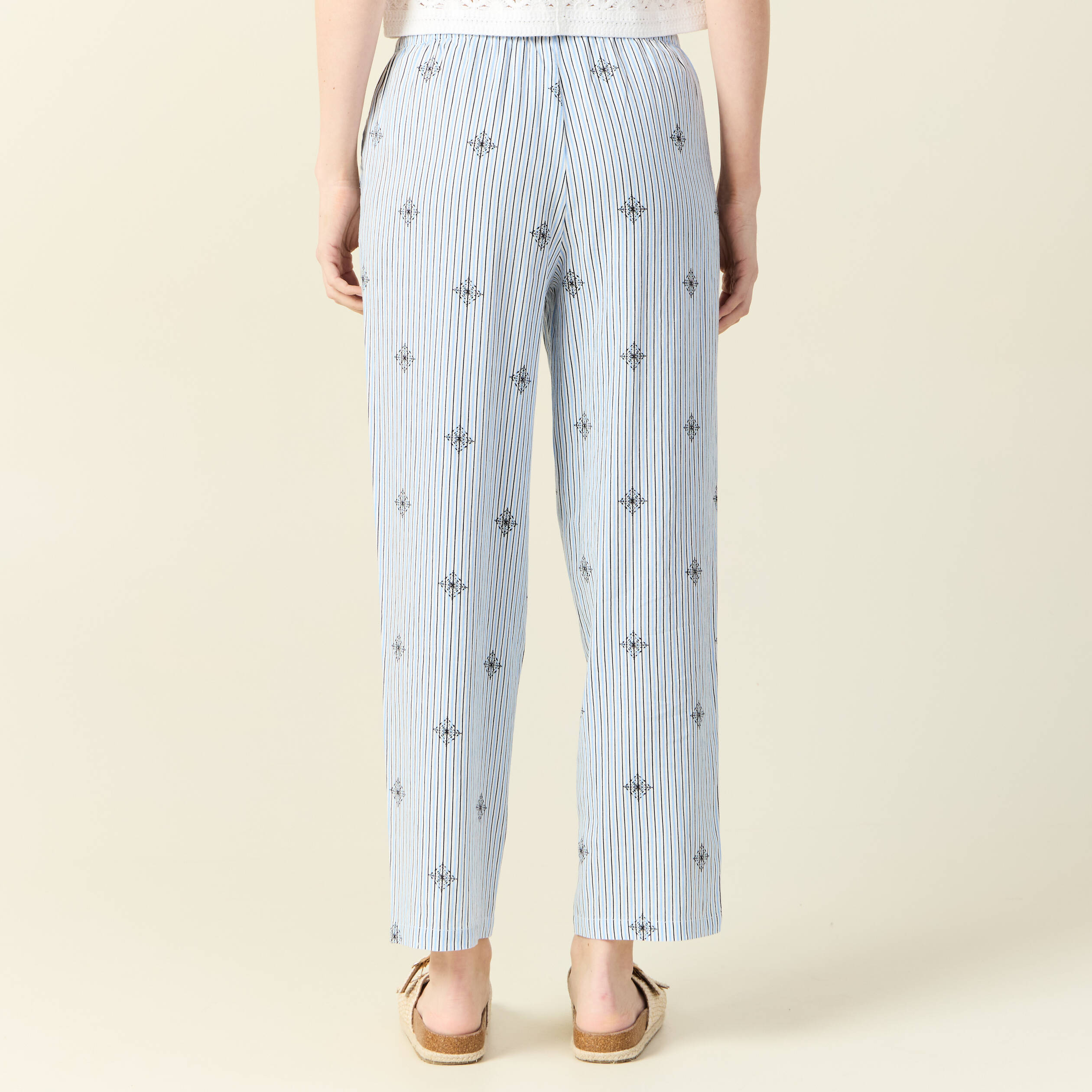 Pantalon droit 7/8&egrave;me bleu ciel femme