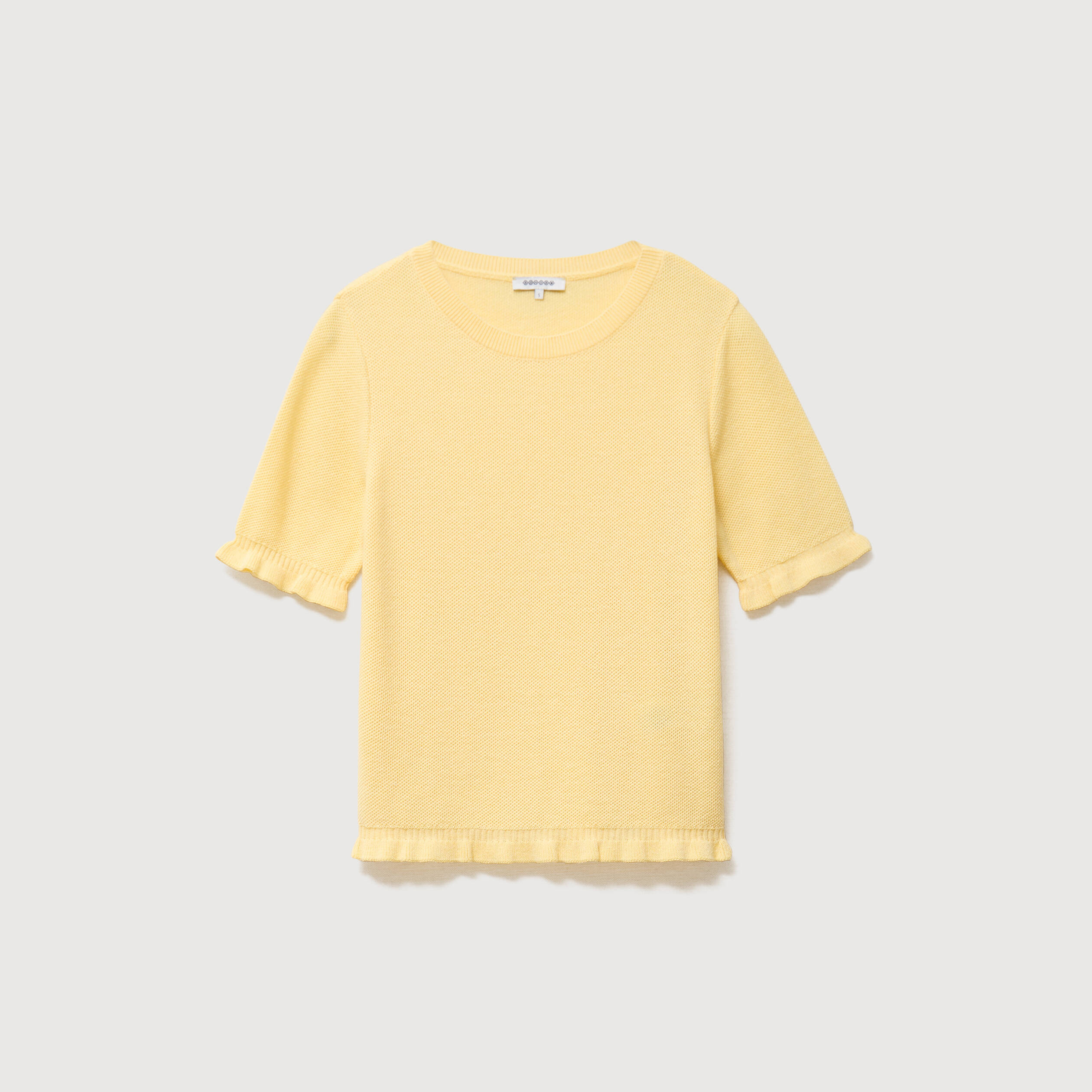 Pull droit col bateau manches courtes jaune clair femme