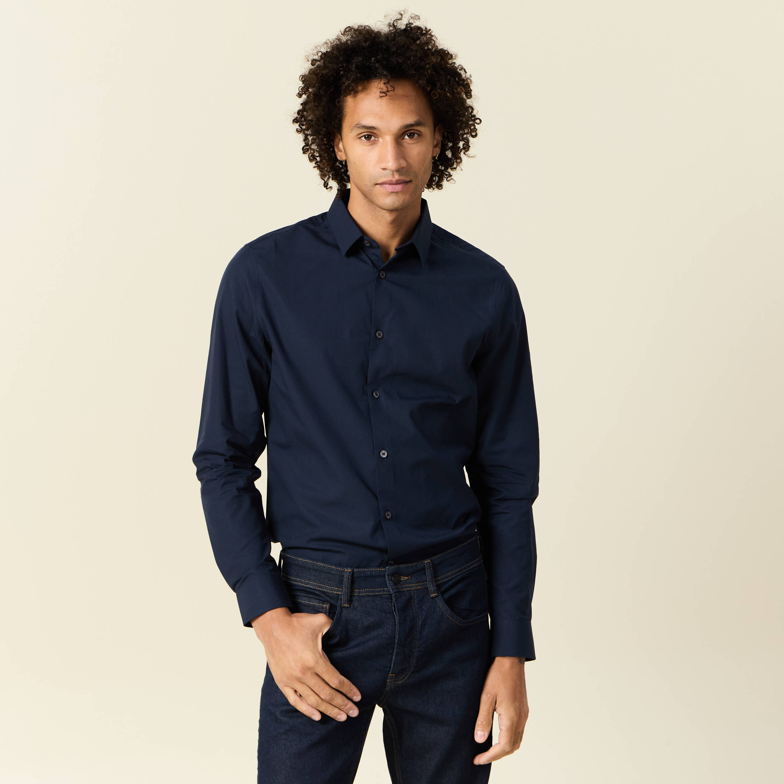 Chemise St. John's Bay Homme – Bleu Marine à Carreaux, Manches Longues, Taille M (occasion Très Bon état)