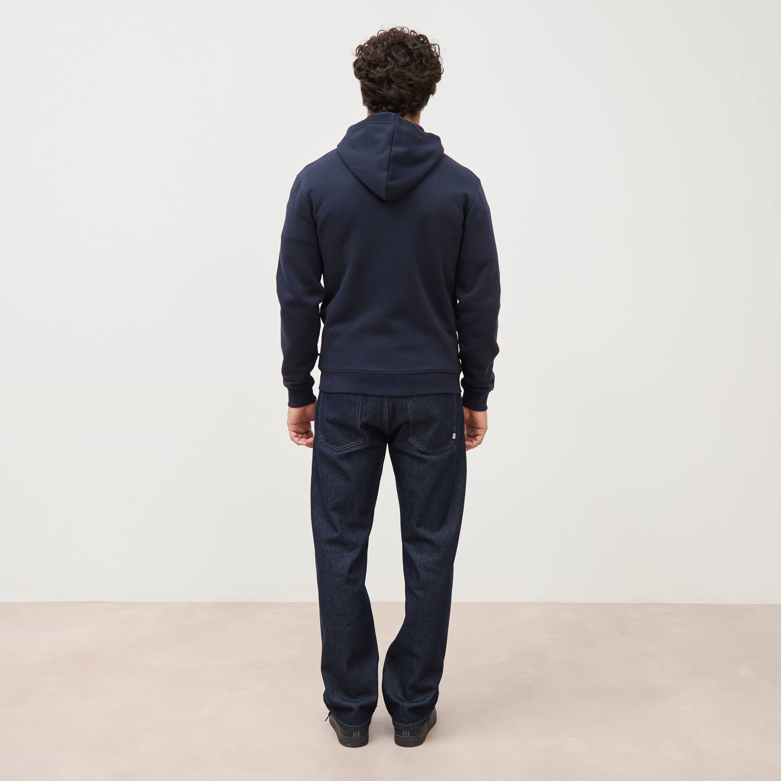 Sweat &agrave; capuche manches longues bleu marine homme