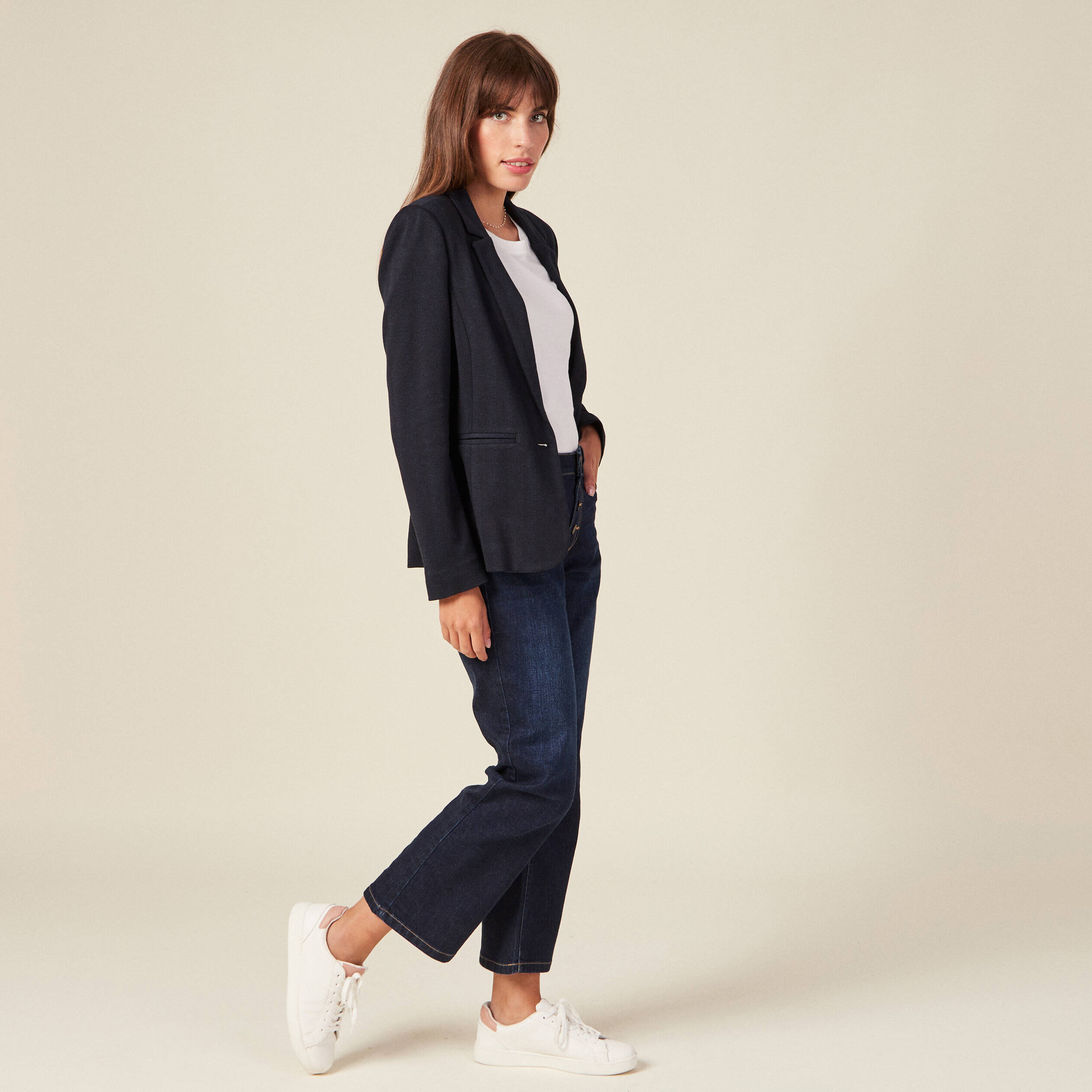 Veste blazer droite bleu marine femme