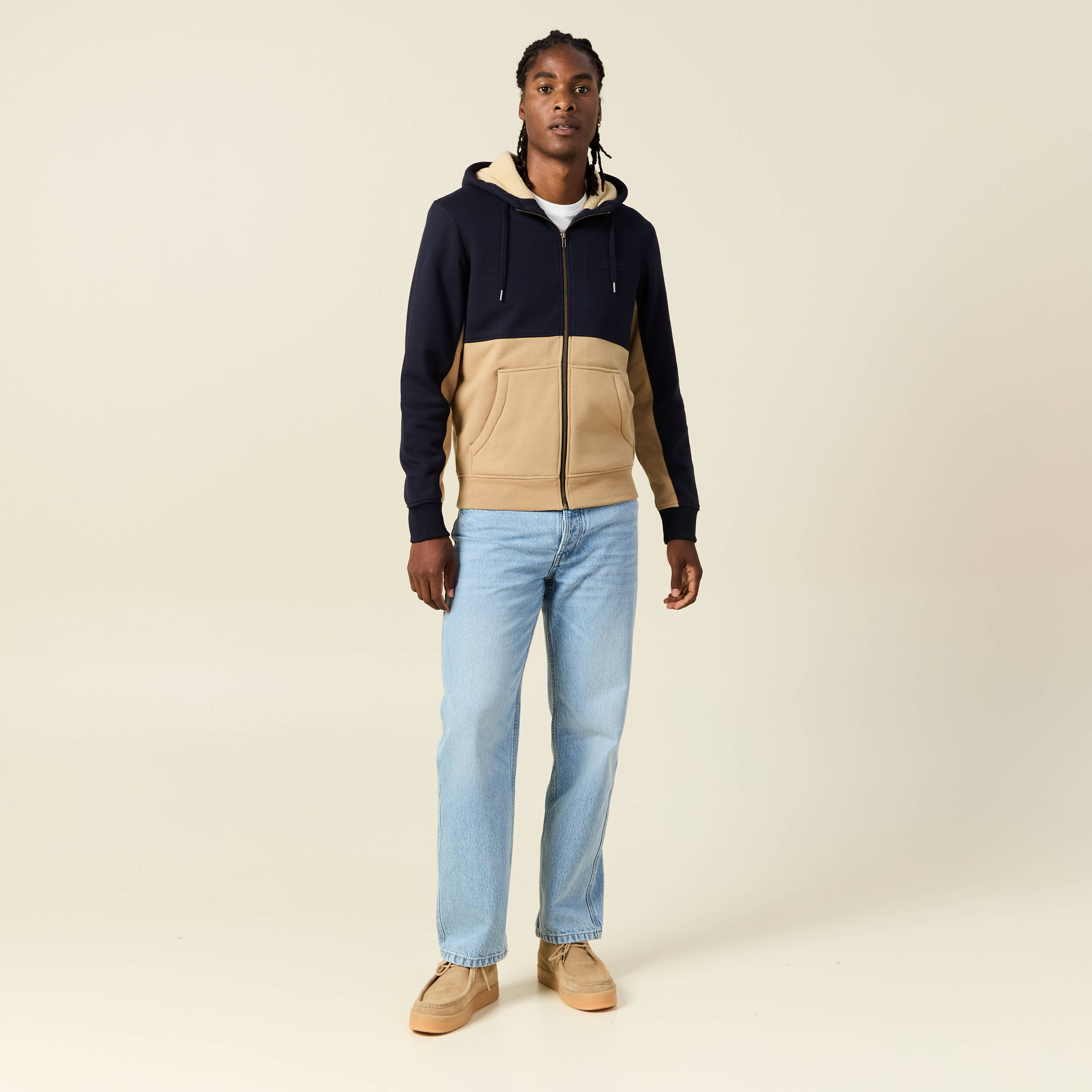 sweat zippe a capuche beige homme Sweat zippé à capuche beige homme