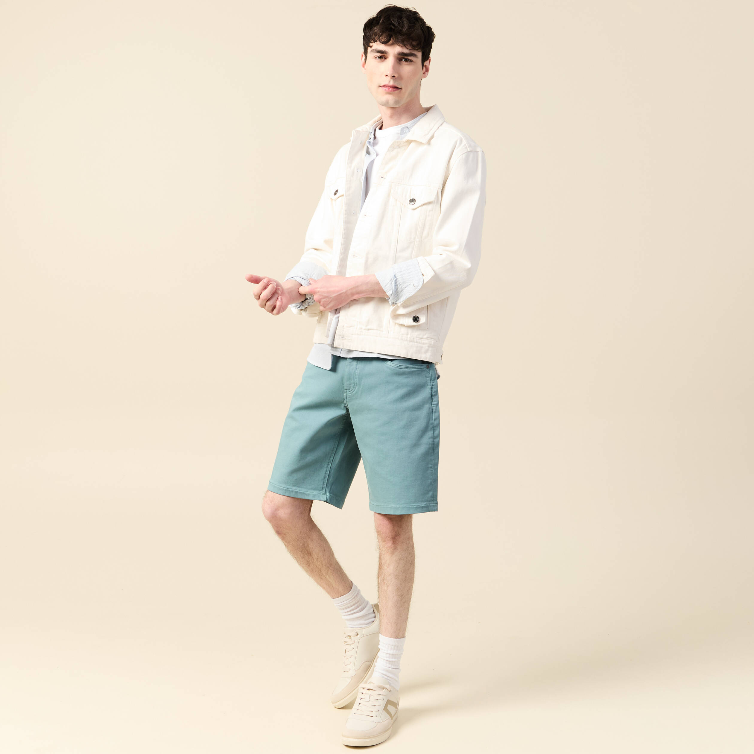 Bermuda droit 5 poches vert fonc&eacute; homme