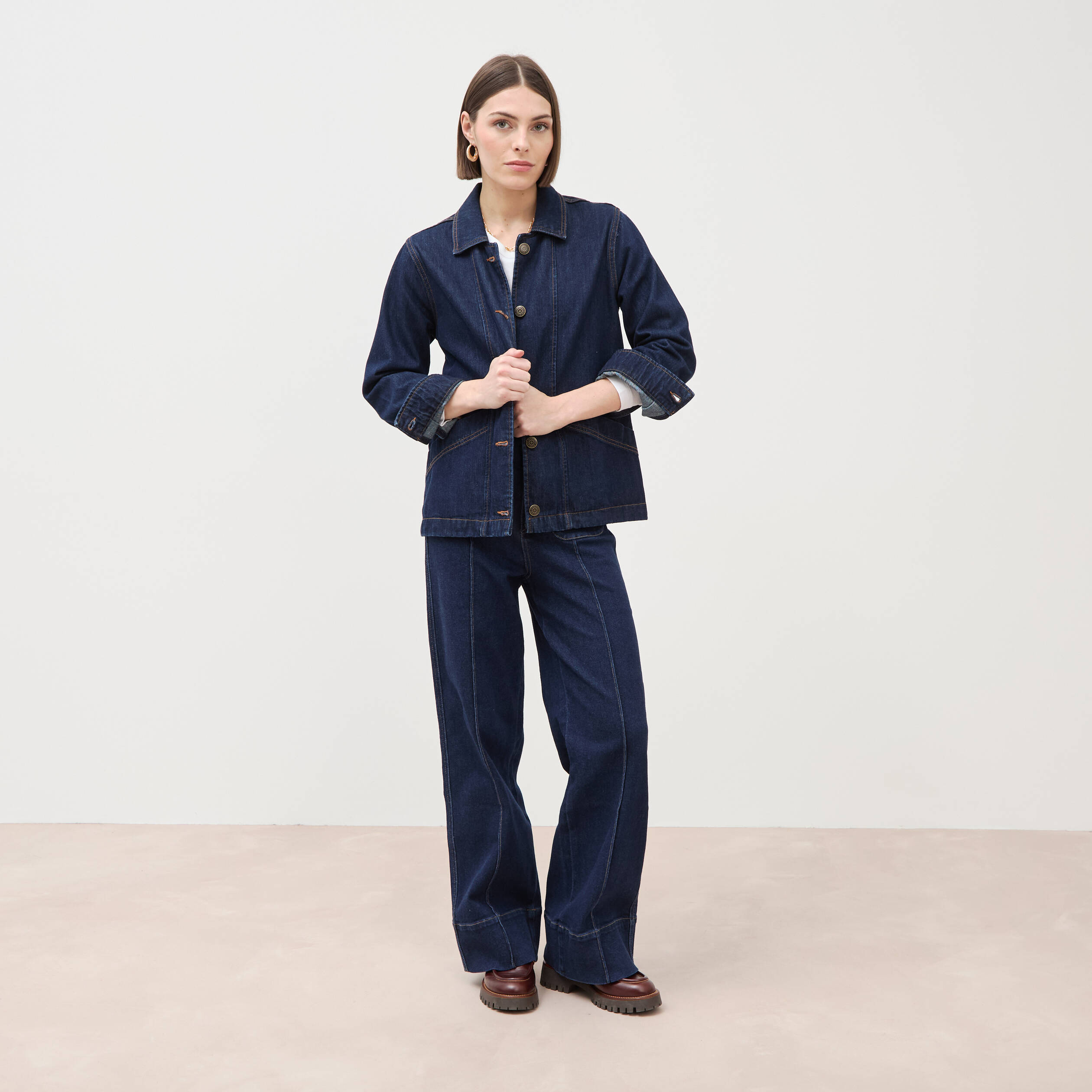 Jeans wide large taille haute denim brut rinse femme