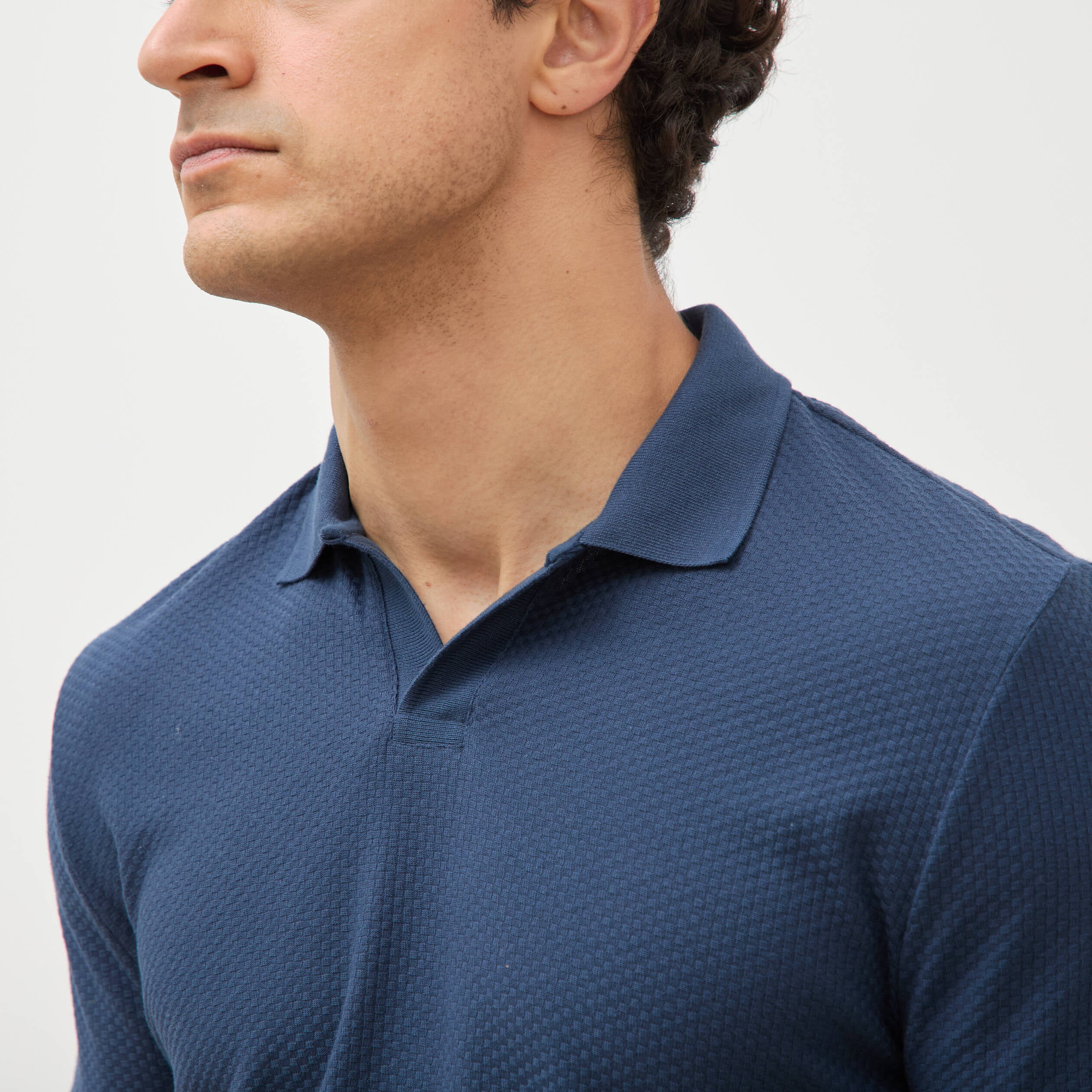Polo manches coude bleu fonc&eacute; homme