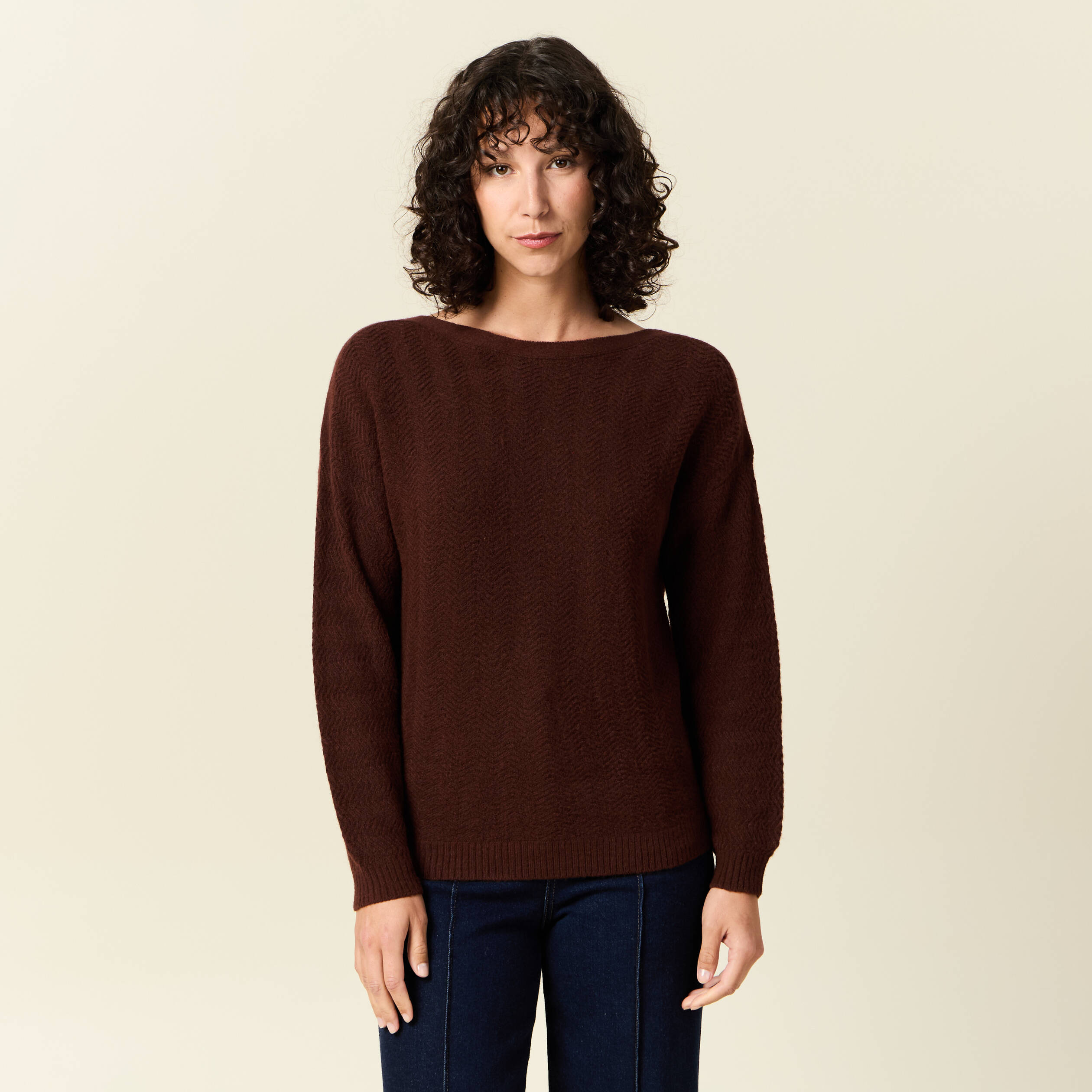 Pull manches longues marron femme