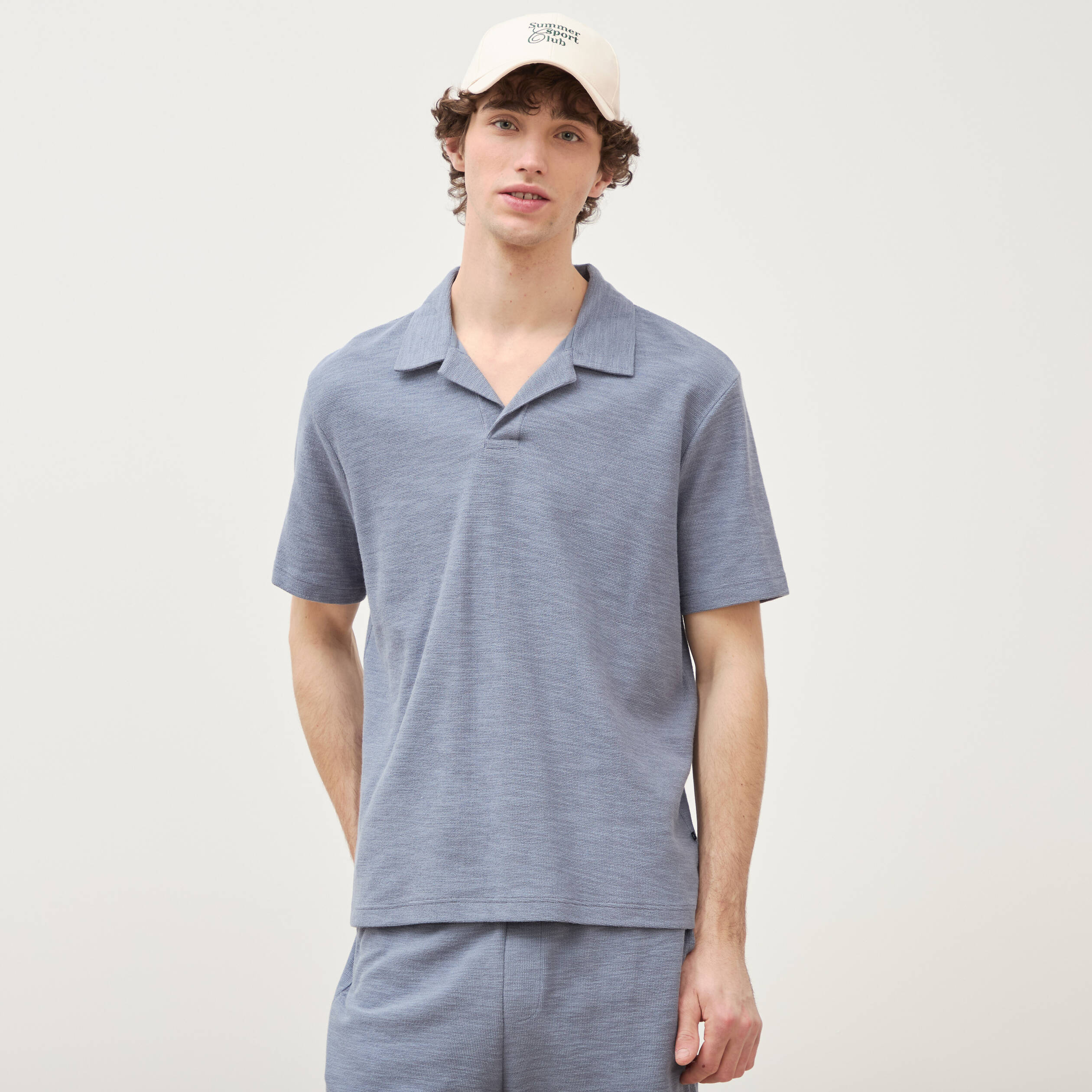 Polo manches courtes bleu gris homme