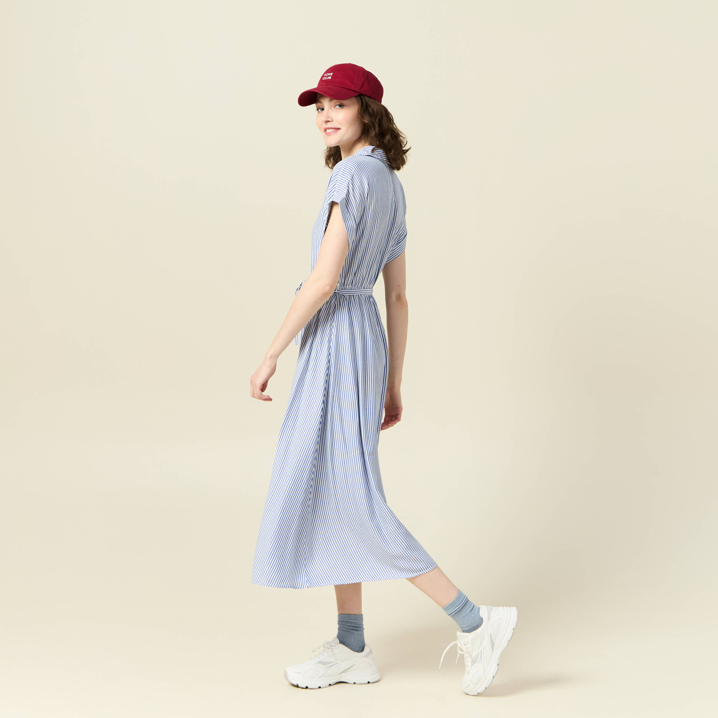 robe longue evasee ceinturee ecru femme Robe longue évasée ceinturée ecru femme