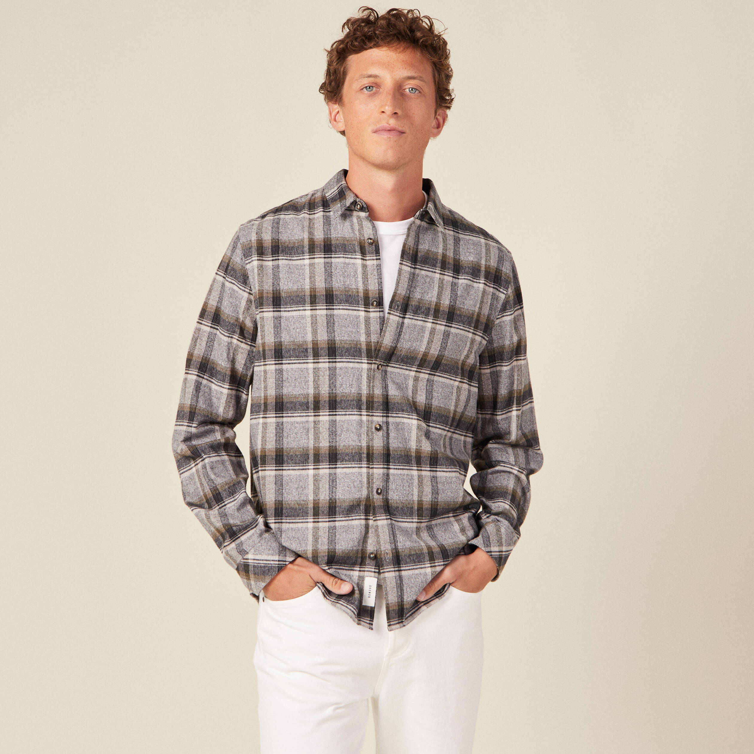 Chemise manches longues vert kaki homme