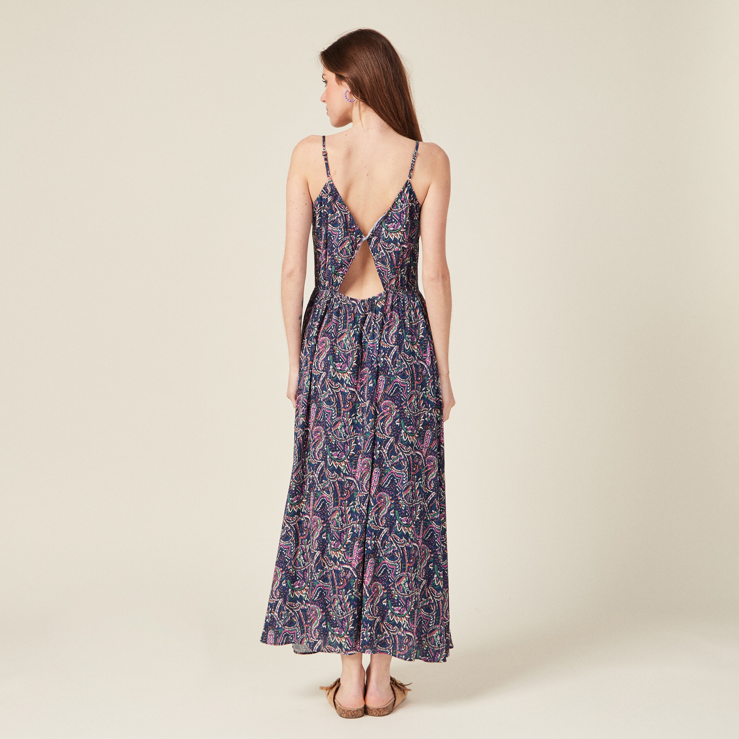 Robe longue droite à bretelles bleu femme