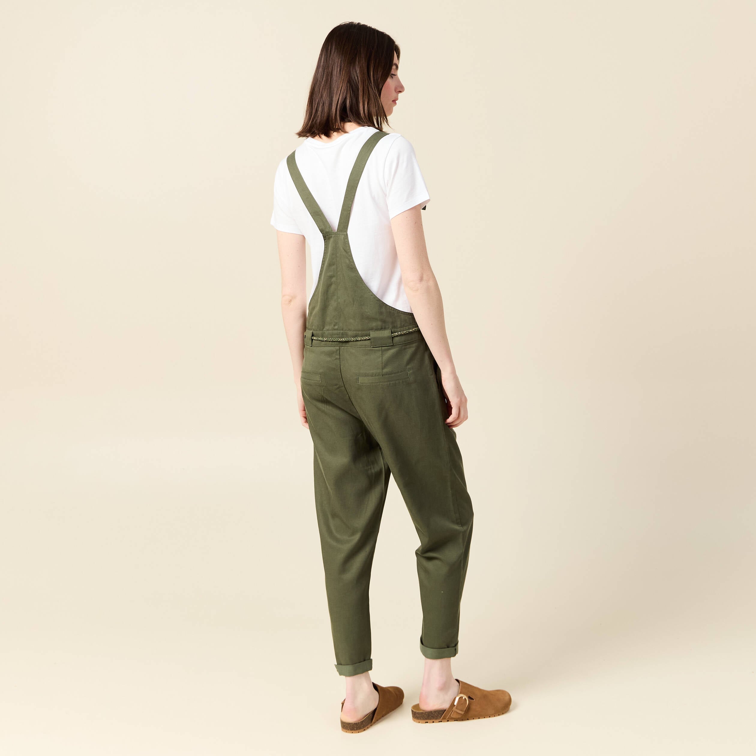 Salopette fluide boutonn&eacute;e vert fonc&eacute; femme