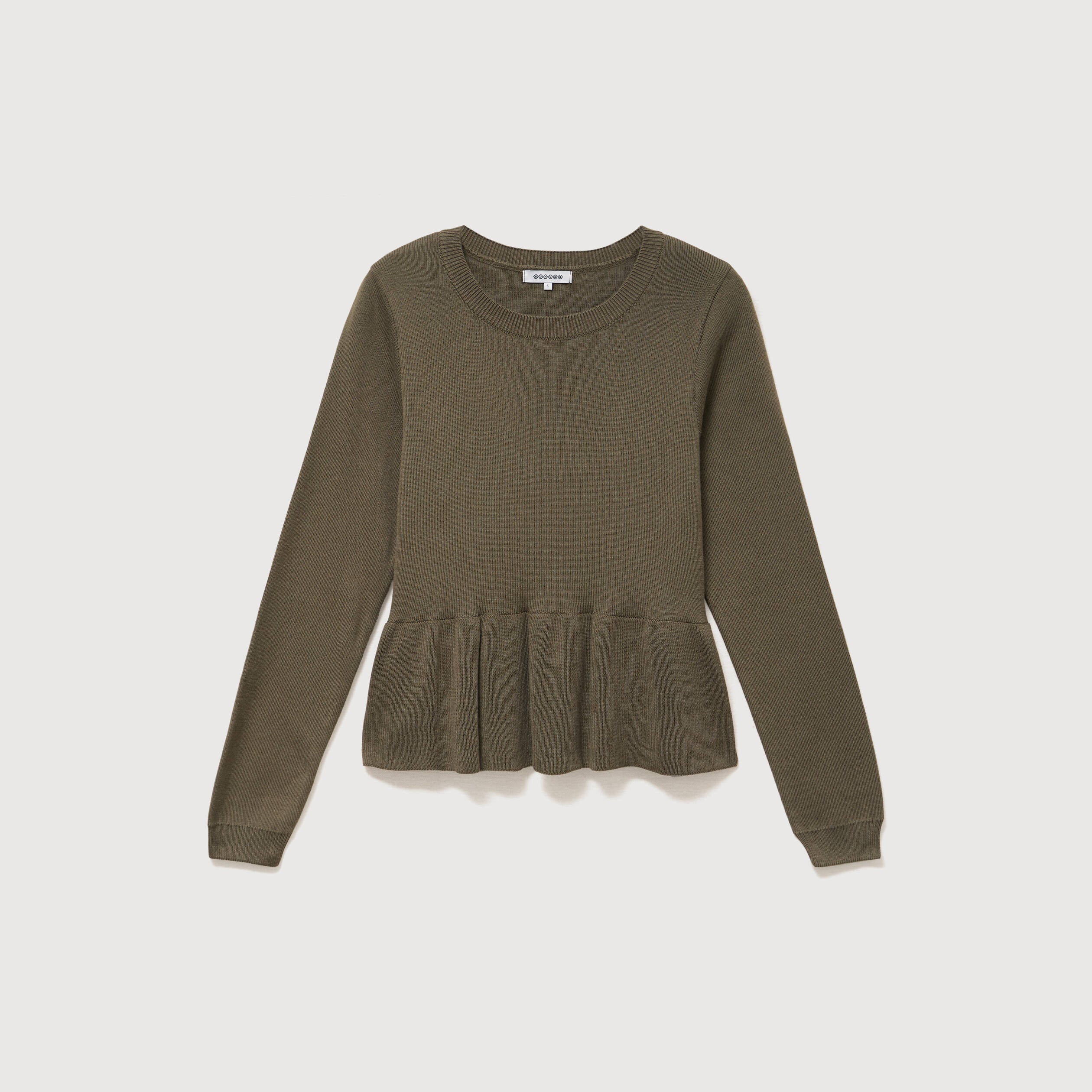 Pull col rond manches longues vert kaki femme