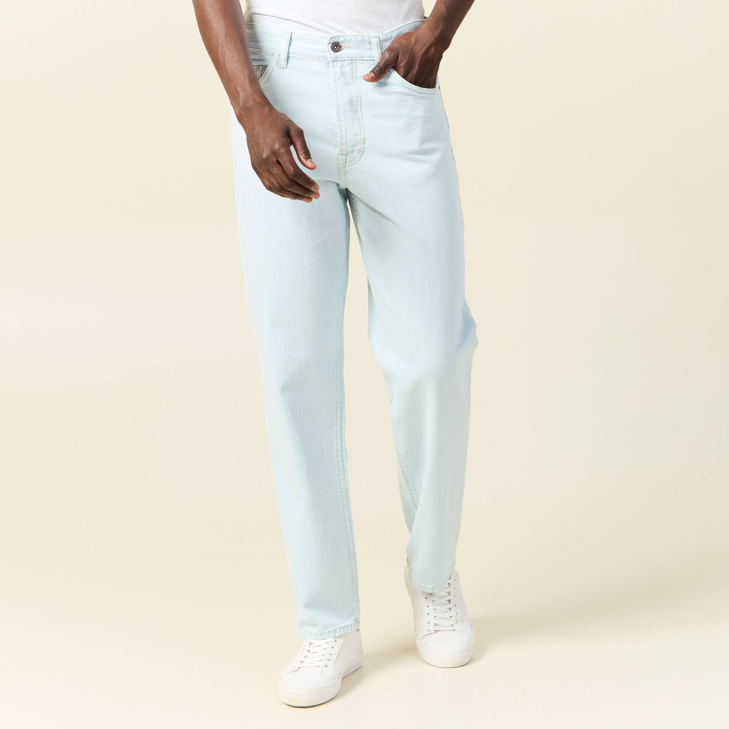 Jeans relax 5 poches denim bleach homme