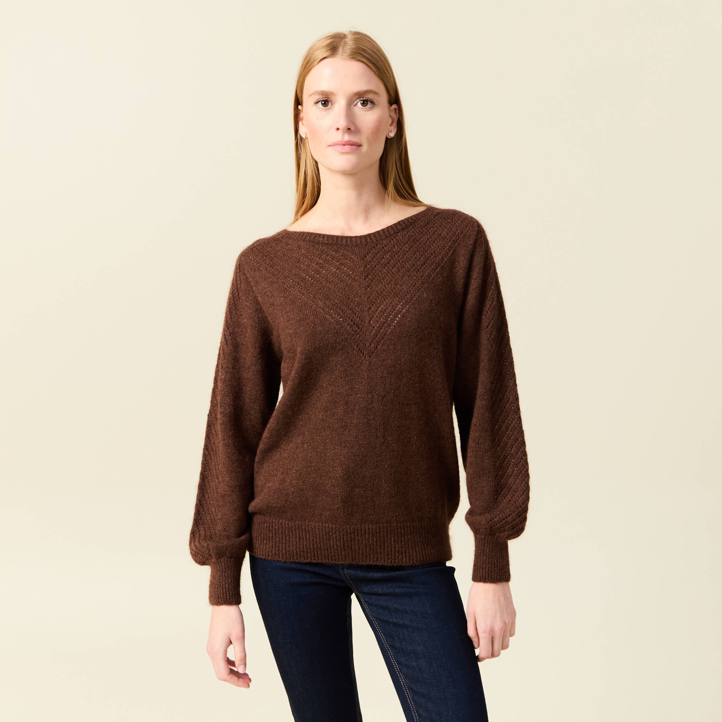 Pull manches longues fabriqu&eacute; en France marron fonc&eacute; femme
