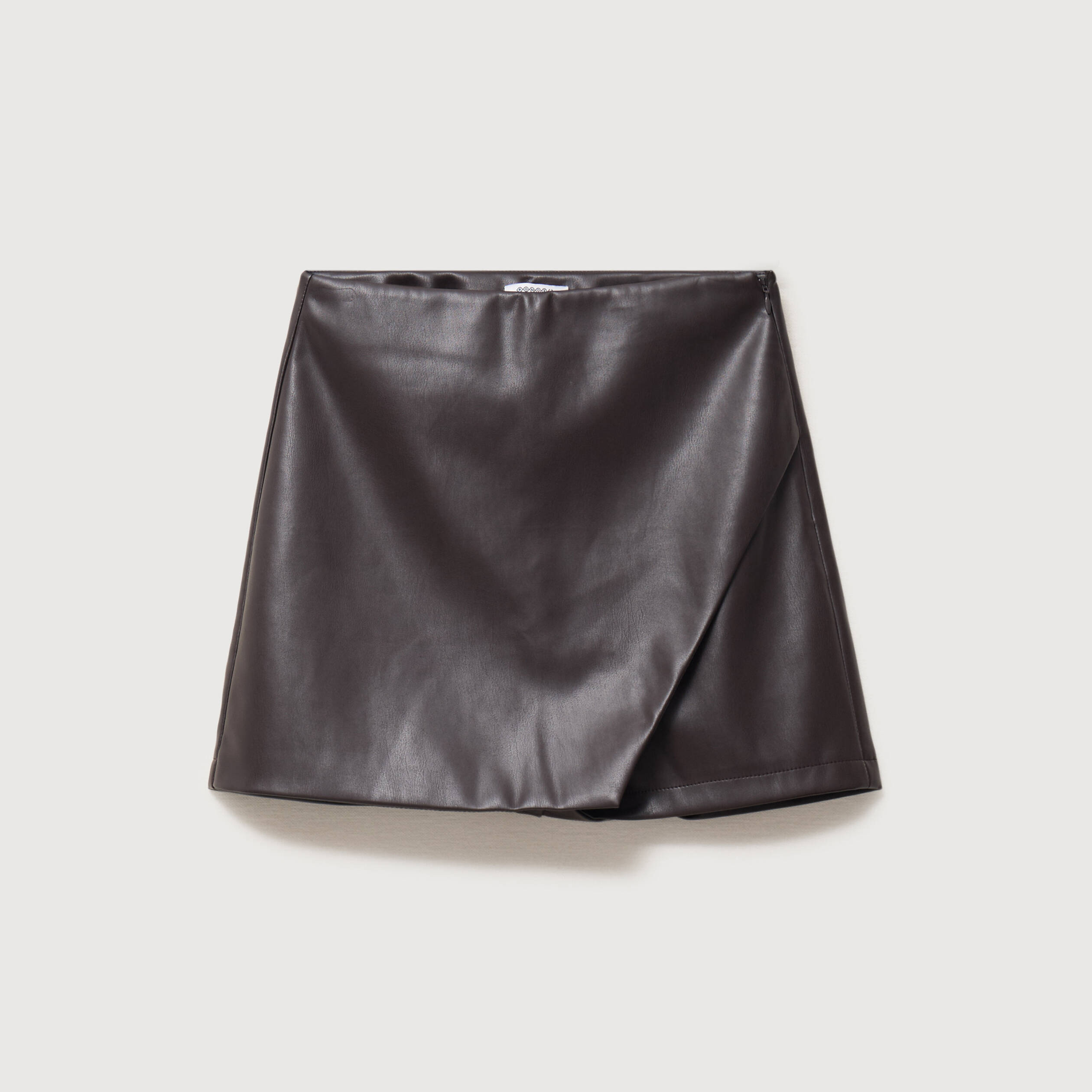 Jupe-short en similicuir doubl&eacute;e marron fonc&eacute; femme