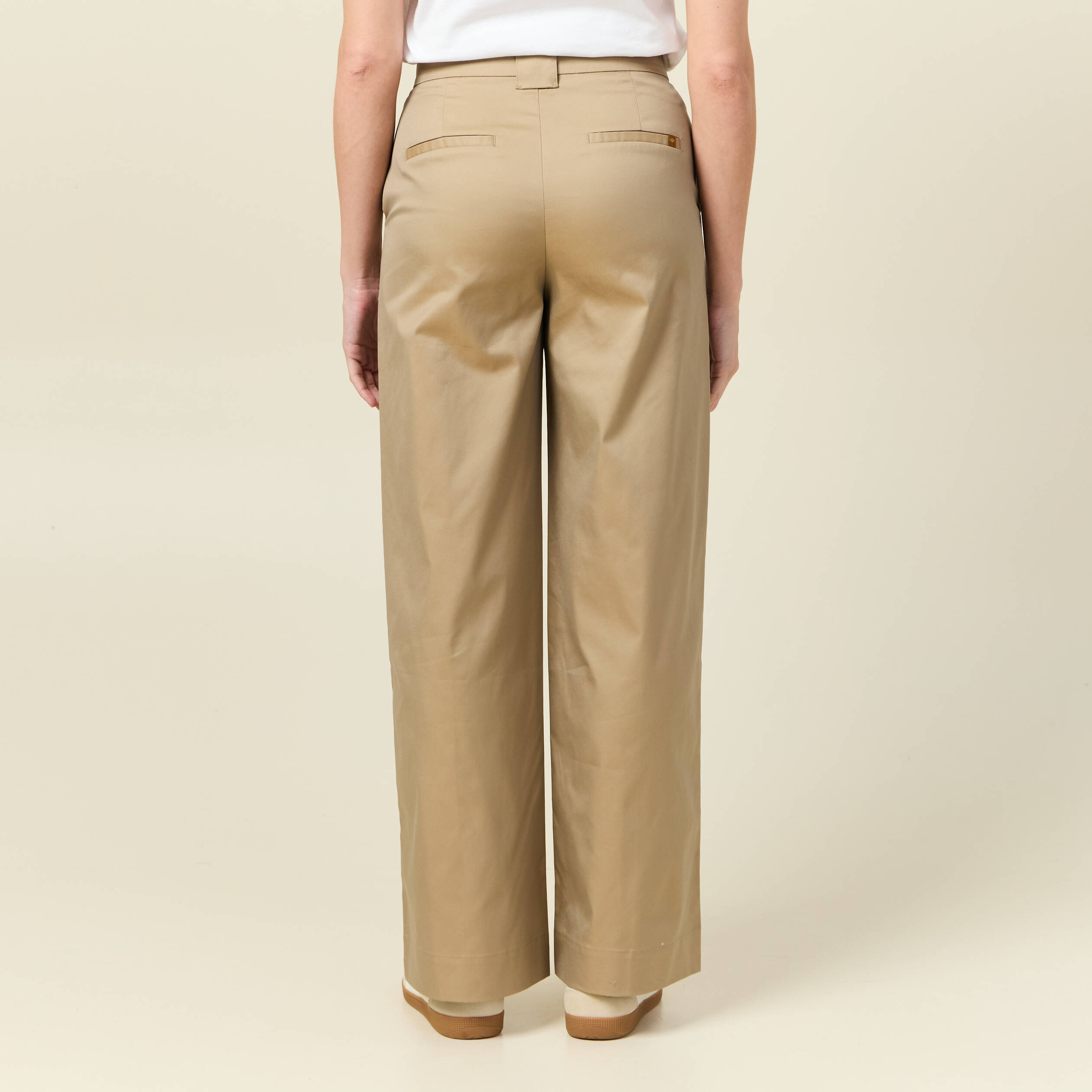 Pantalon large taille haute beige femme