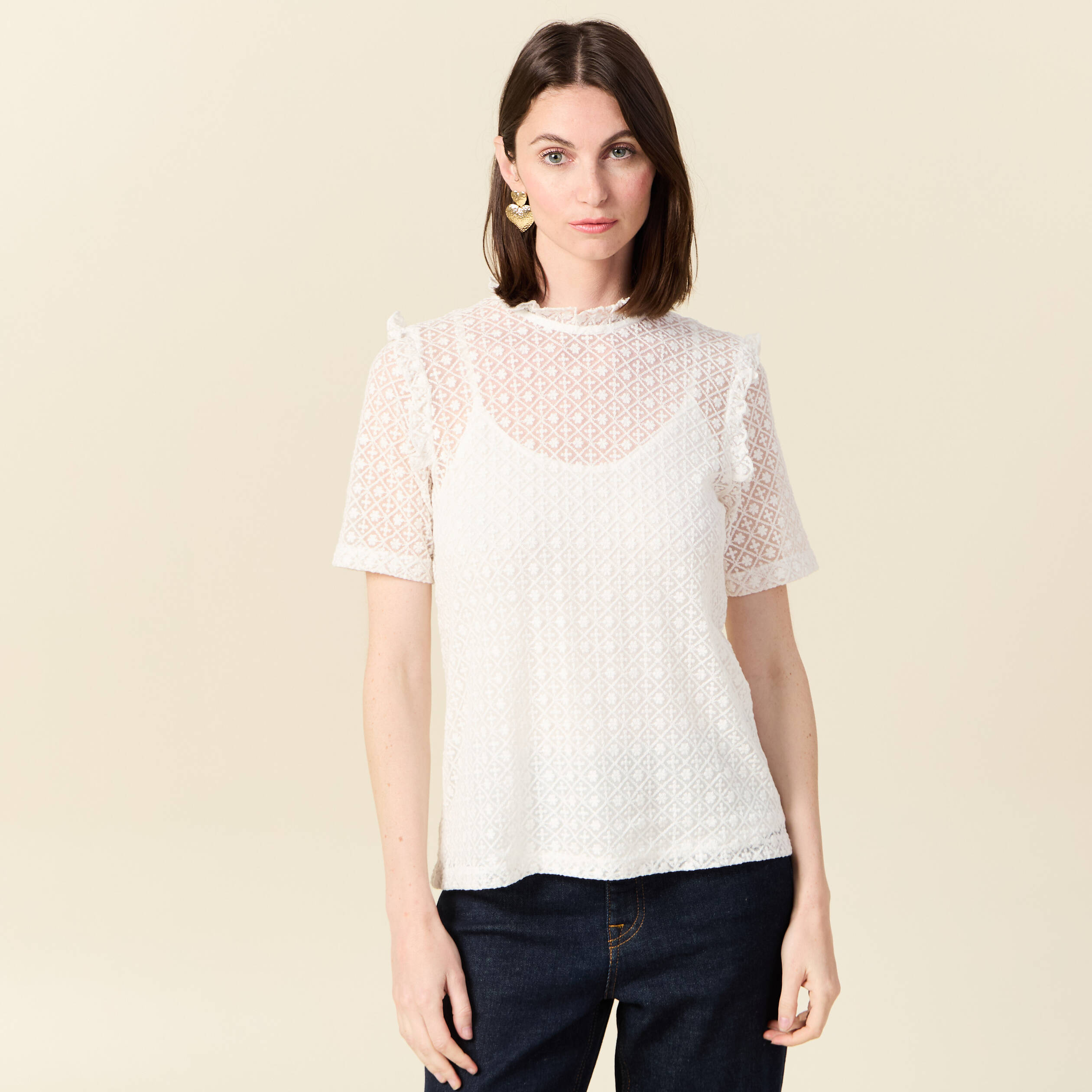 T-shirt manches courtes ecru femme