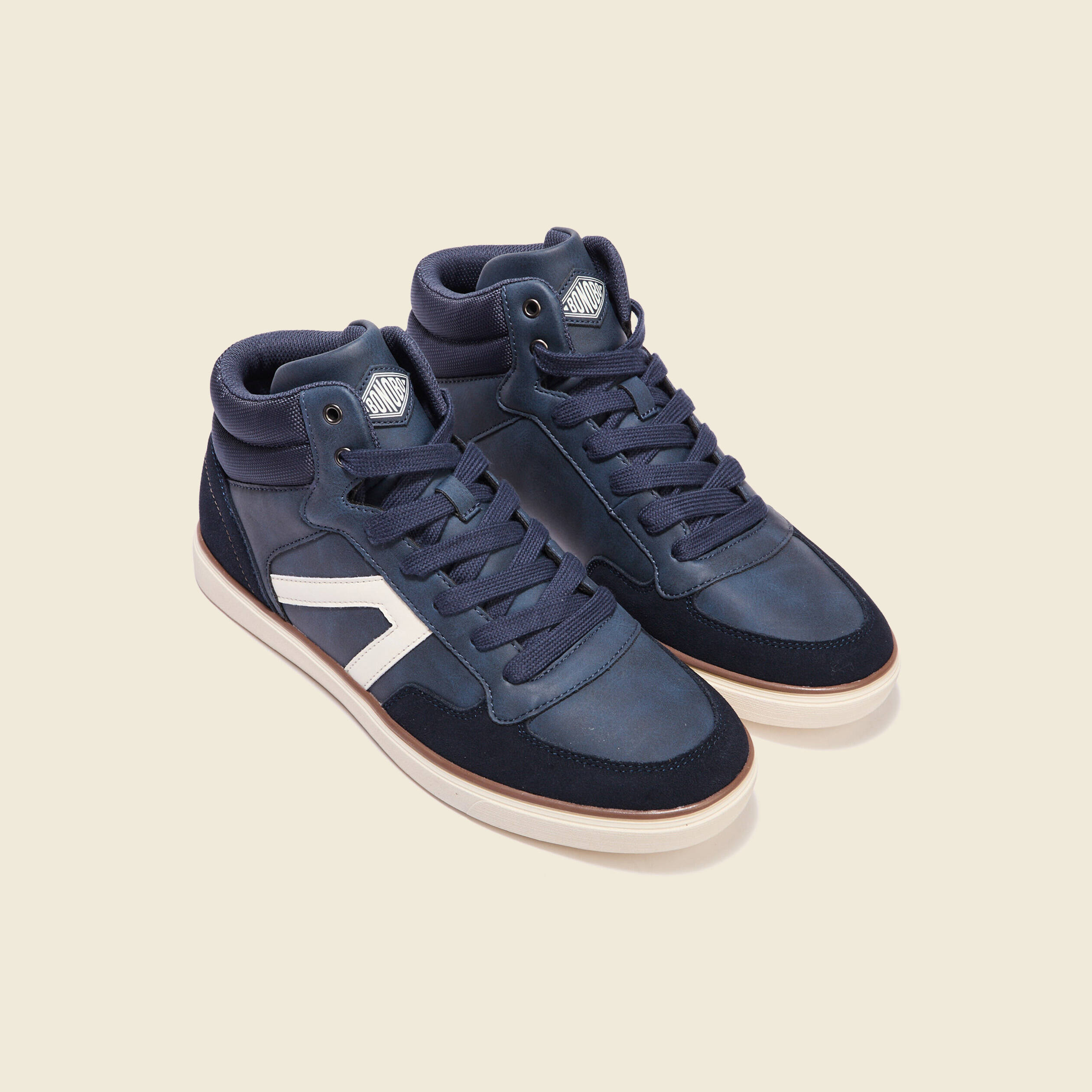 Baskets montantes &agrave; lacets bleu marine homme