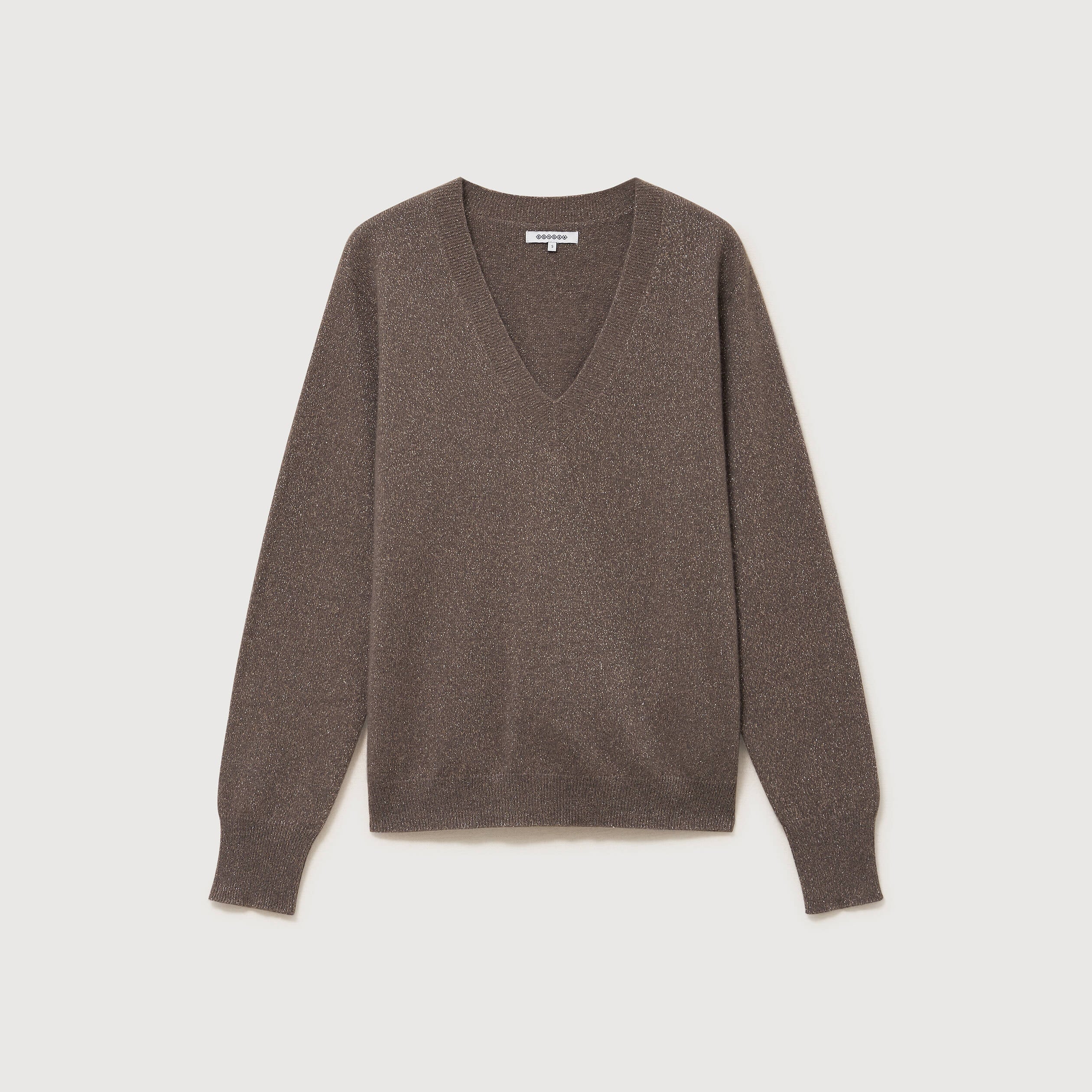 Pull droit col v manches longues taupe femme