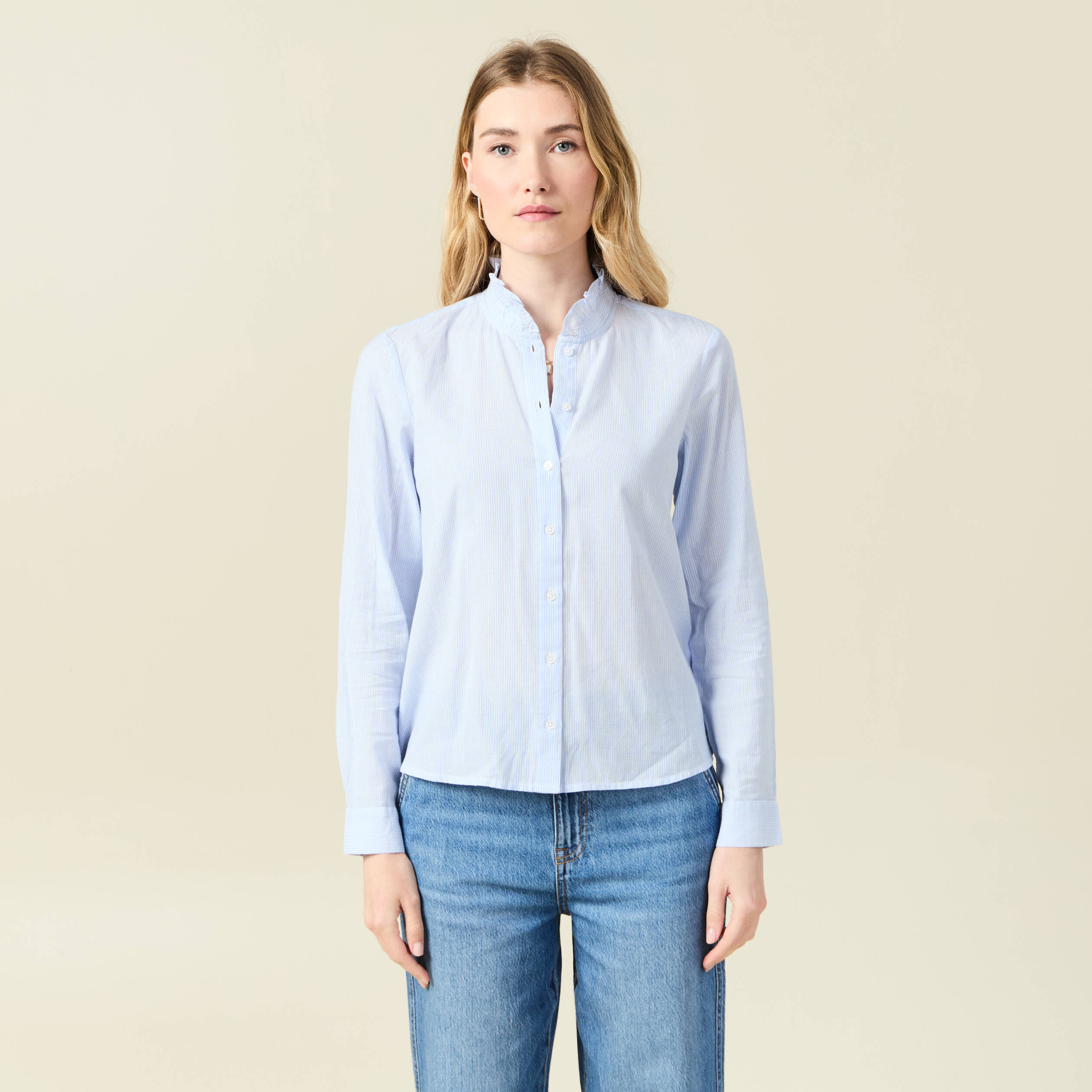 Chemise manches longues bleu ciel femme