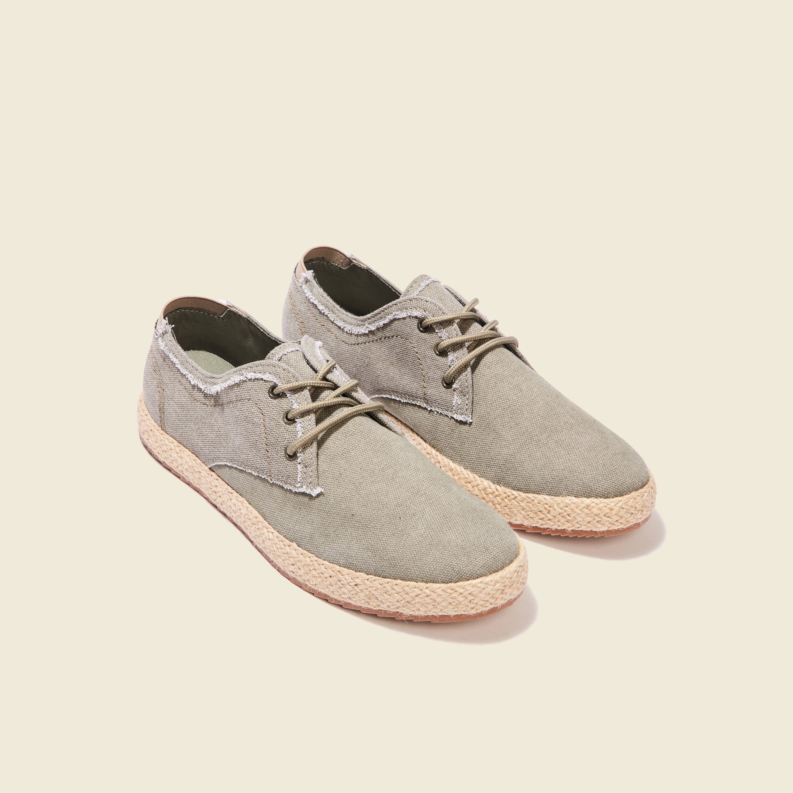 Espadrilles tennis &agrave; lacets vert kaki homme