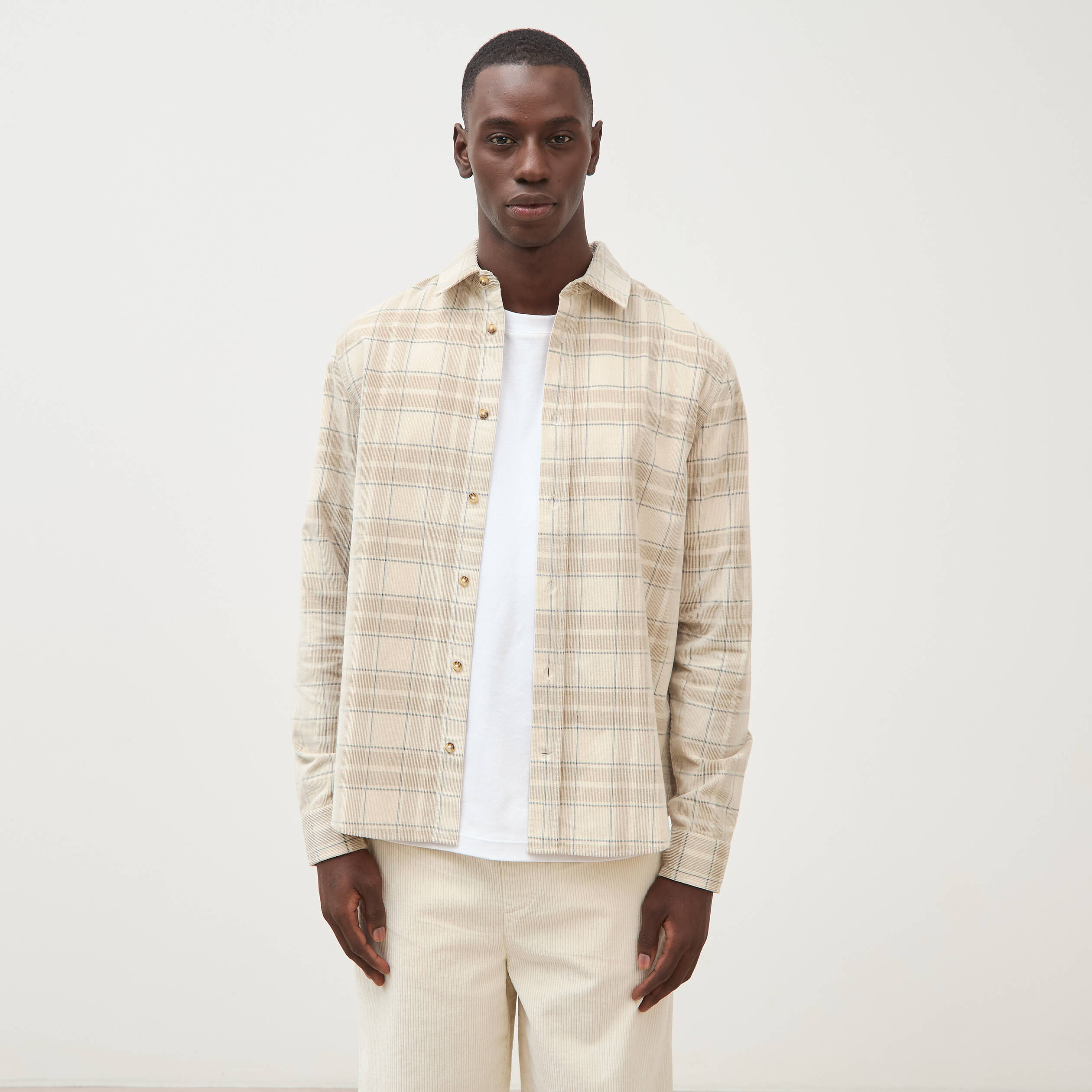 Chemise en velours manches longues sable homme